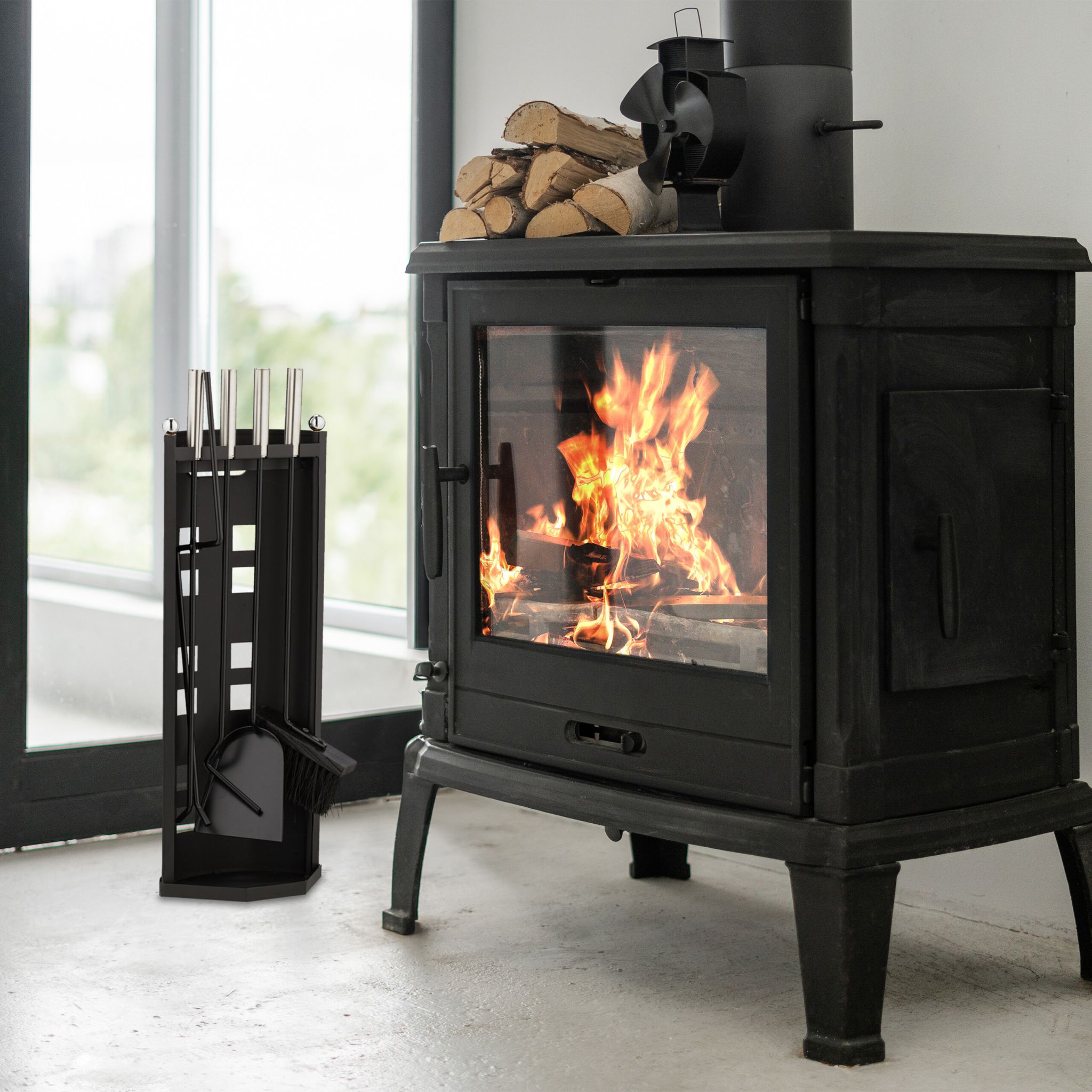 Kaminbesteck 5tlg. Schwarz-Silber von Relaxdays