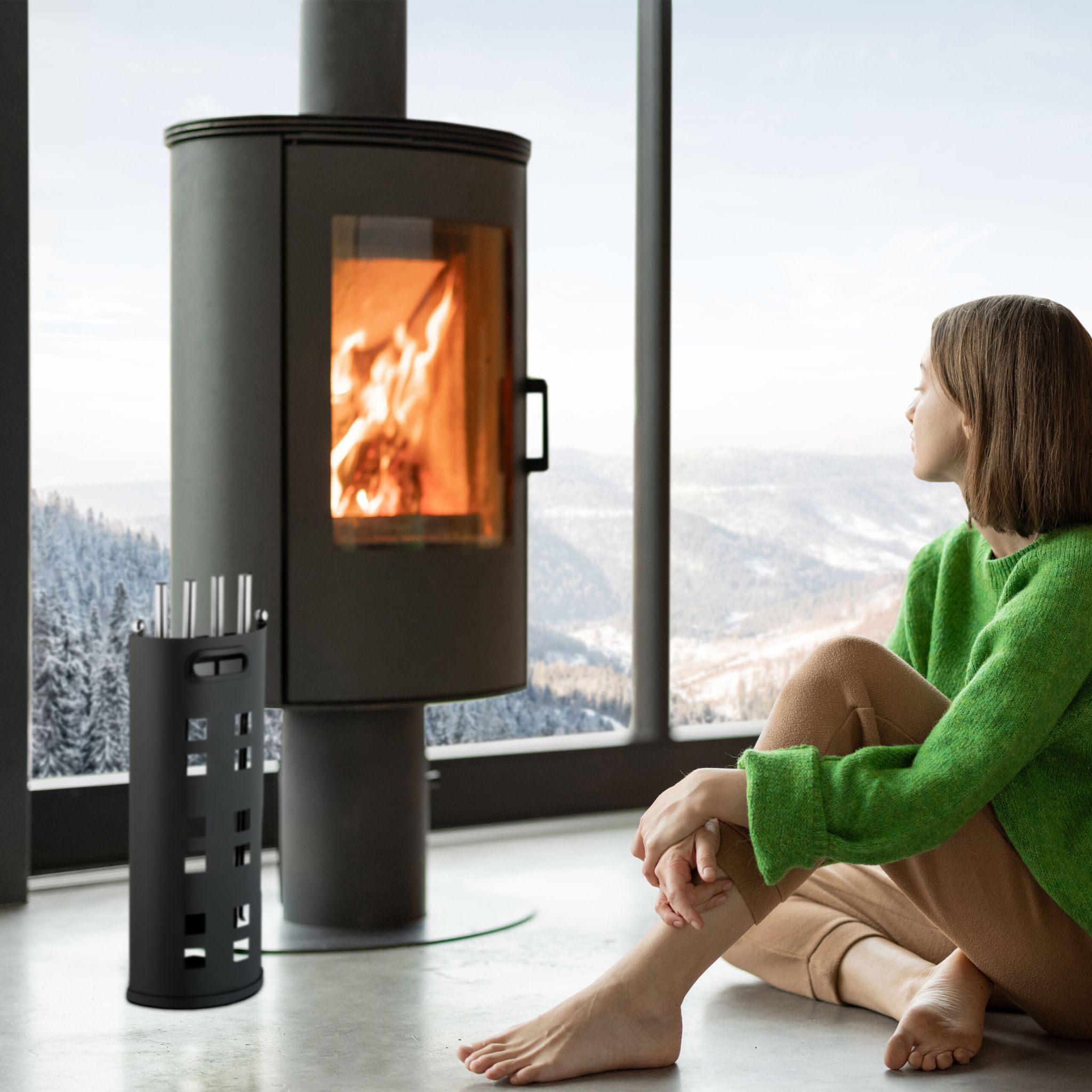 Kaminbesteck 5tlg. Schwarz-Silber von Relaxdays