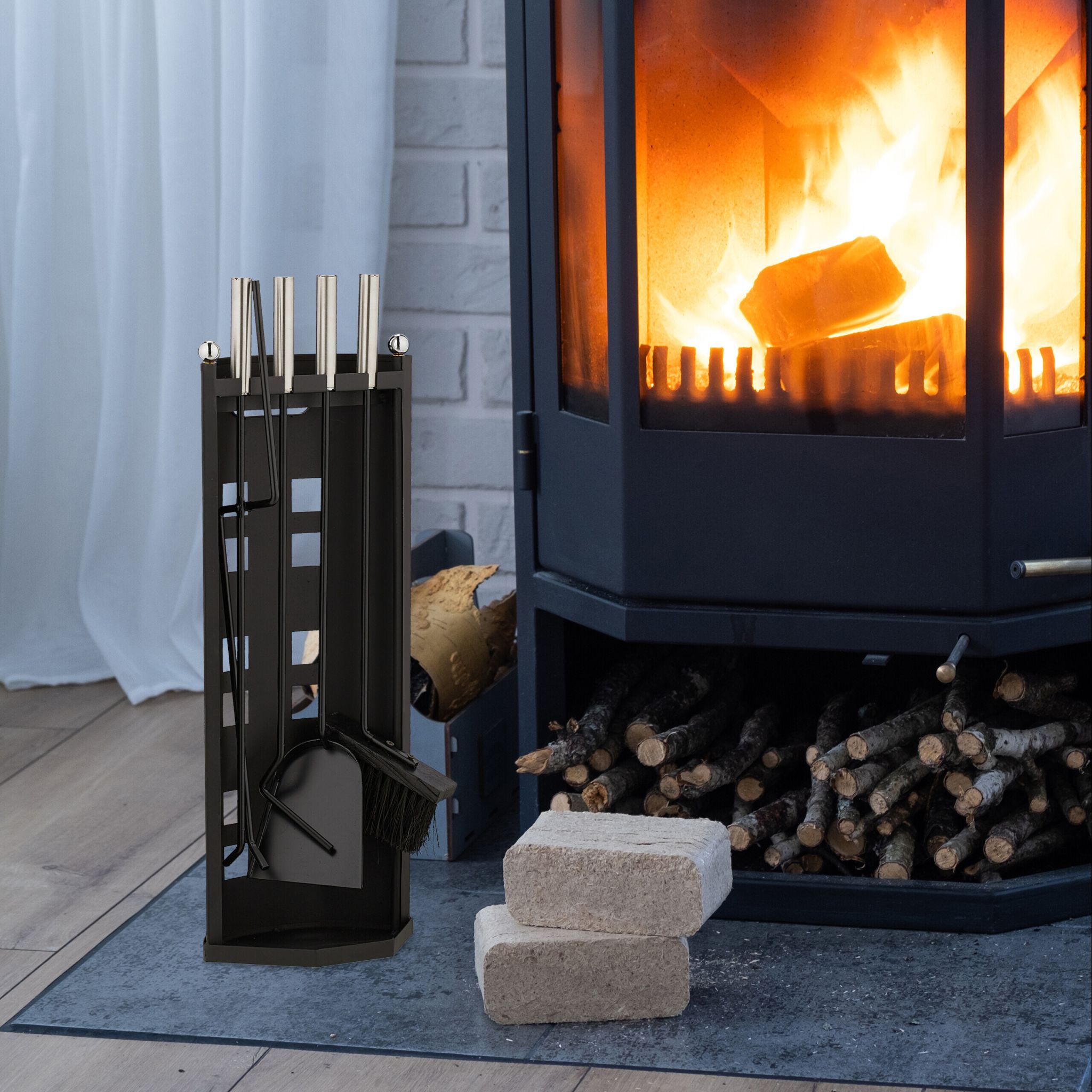 Kaminbesteck 5tlg. Schwarz-Silber von Relaxdays