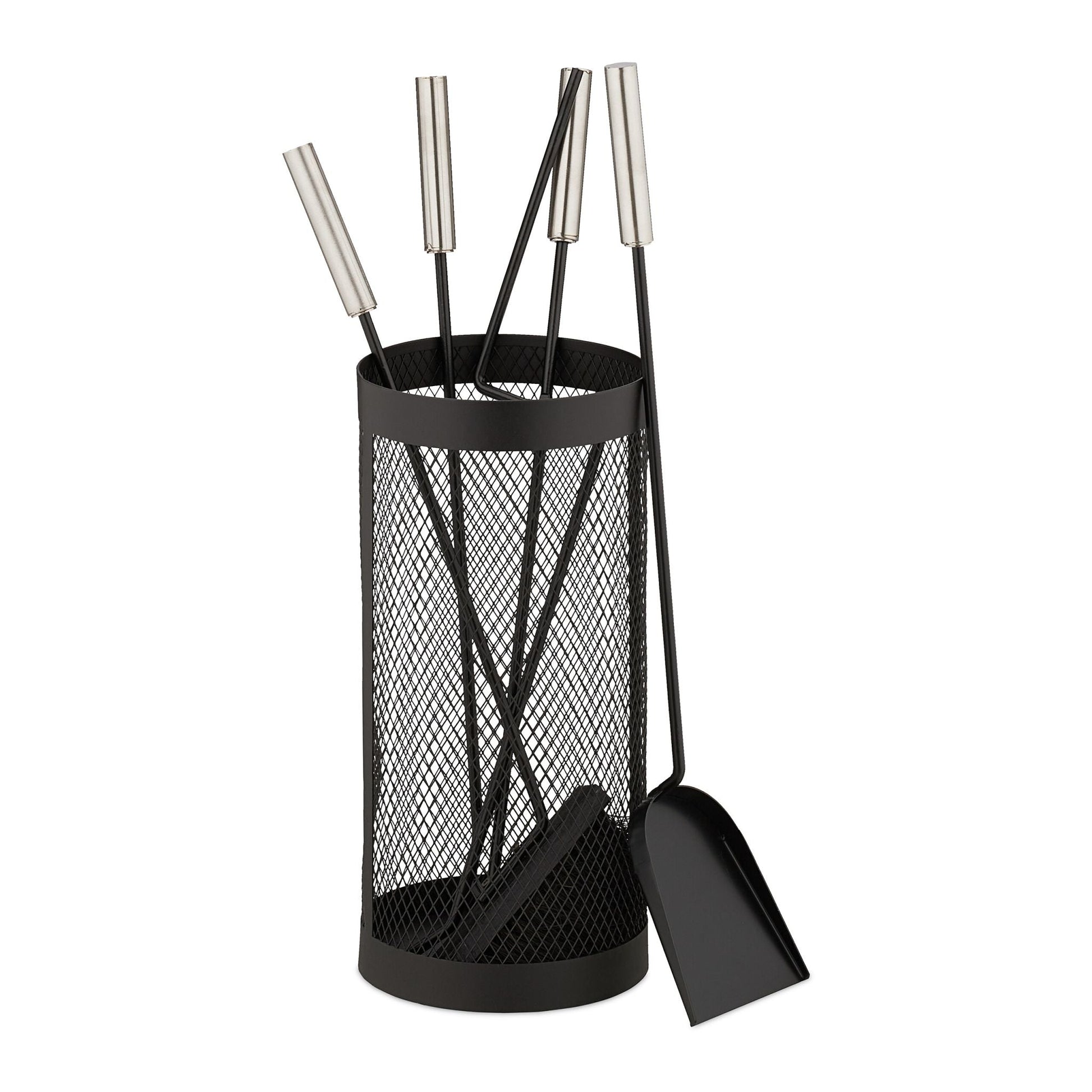 Kaminbesteck Eimer 5tlg. Schwarz-Silber von Relaxdays