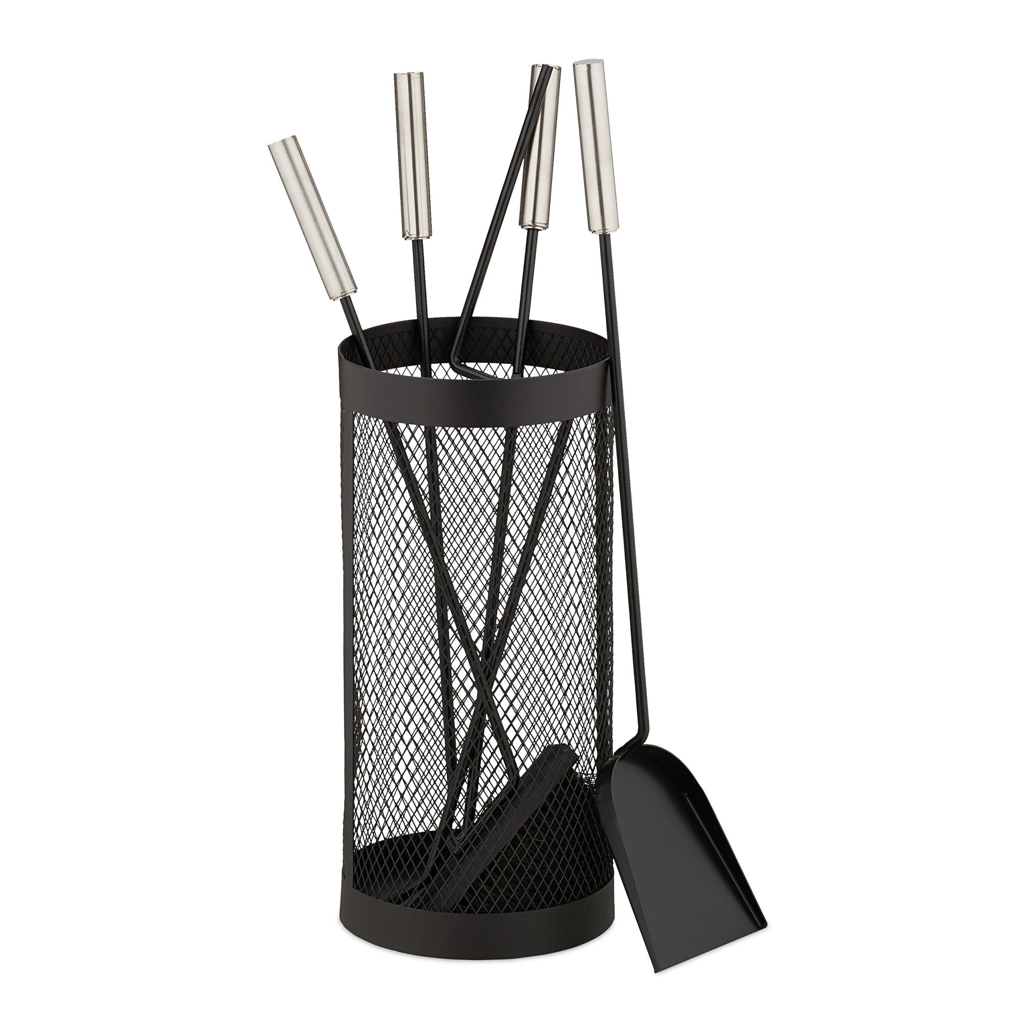 Kaminbesteck Eimer 5tlg. Schwarz-Silber von Relaxdays