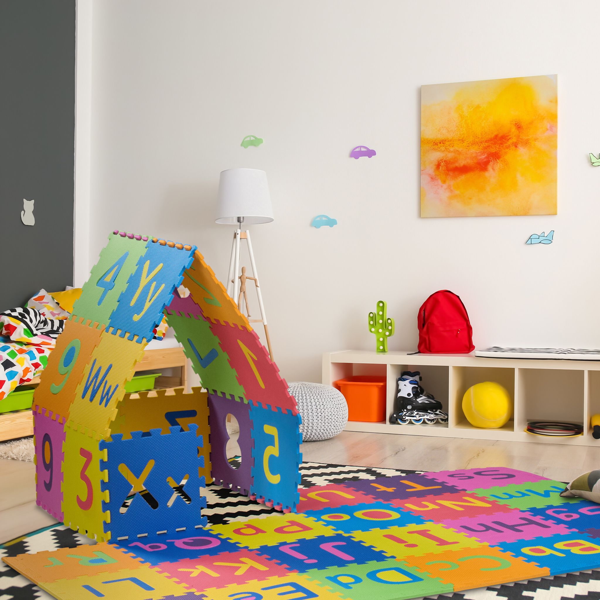 Puzzlematte ABC und Zahlen Blau-Gelb-Rot von Relaxdays