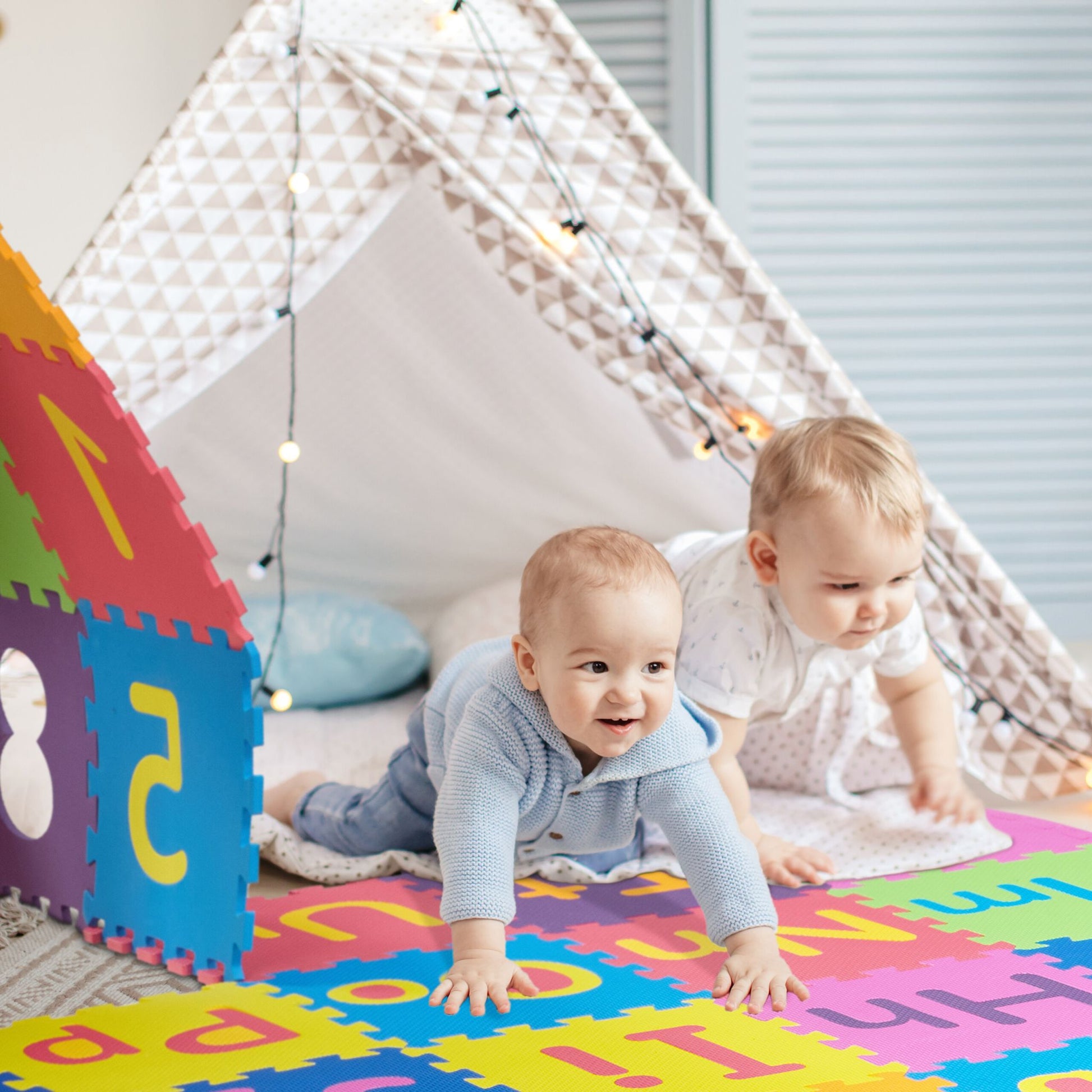 Puzzlematte ABC und Zahlen Blau-Gelb-Rot von Relaxdays