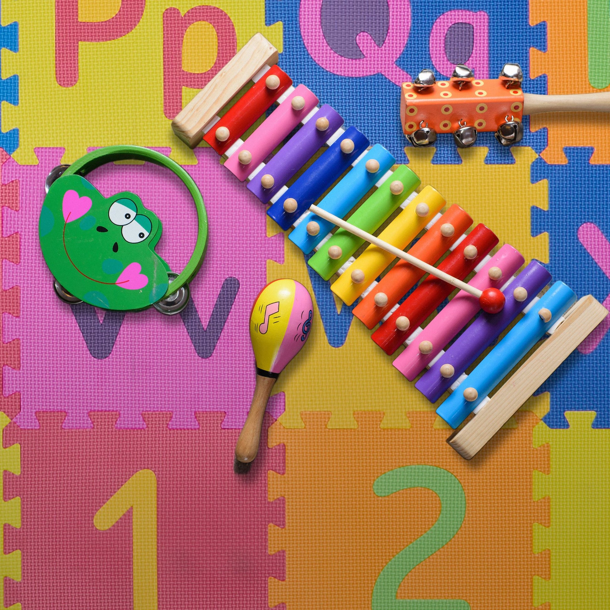 Puzzlematte ABC und Zahlen Blau-Gelb-Rot von Relaxdays