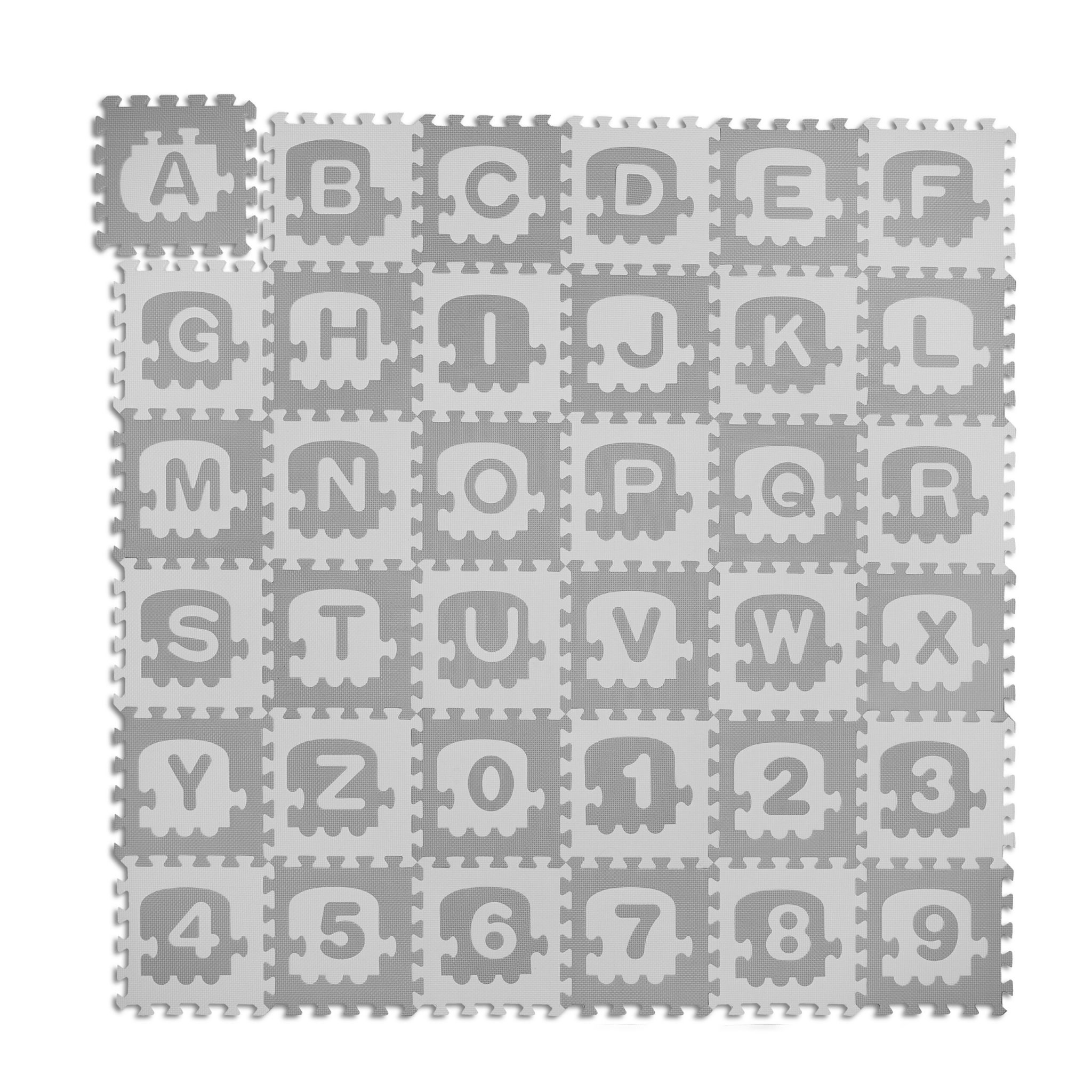 Puzzlematte ABC und Zahlen Weiss-Grau von Relaxdays