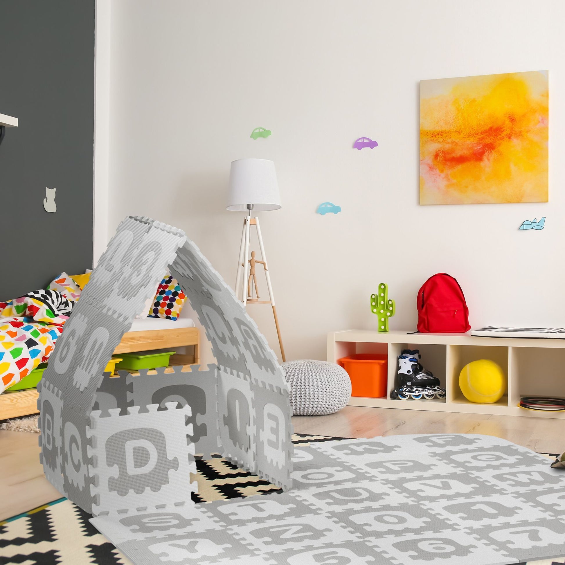 Puzzlematte ABC und Zahlen Weiss-Grau von Relaxdays