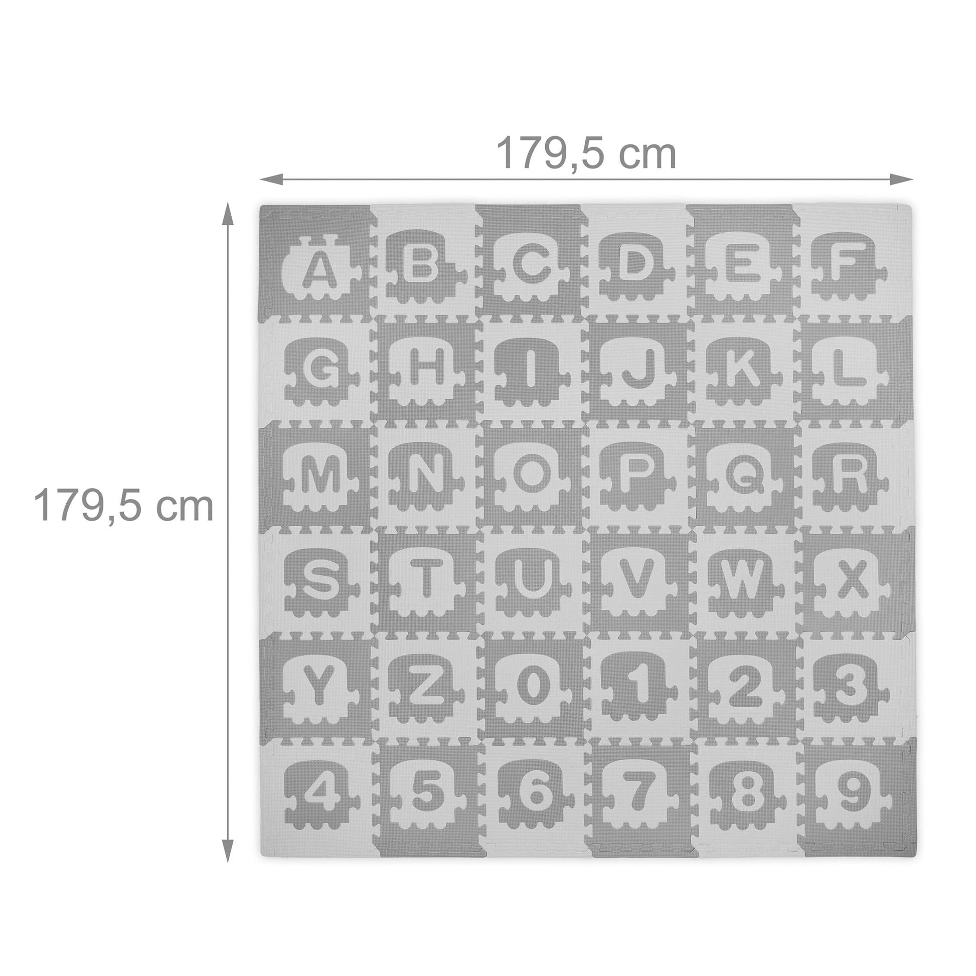 Puzzlematte ABC und Zahlen Weiss-Grau von Relaxdays