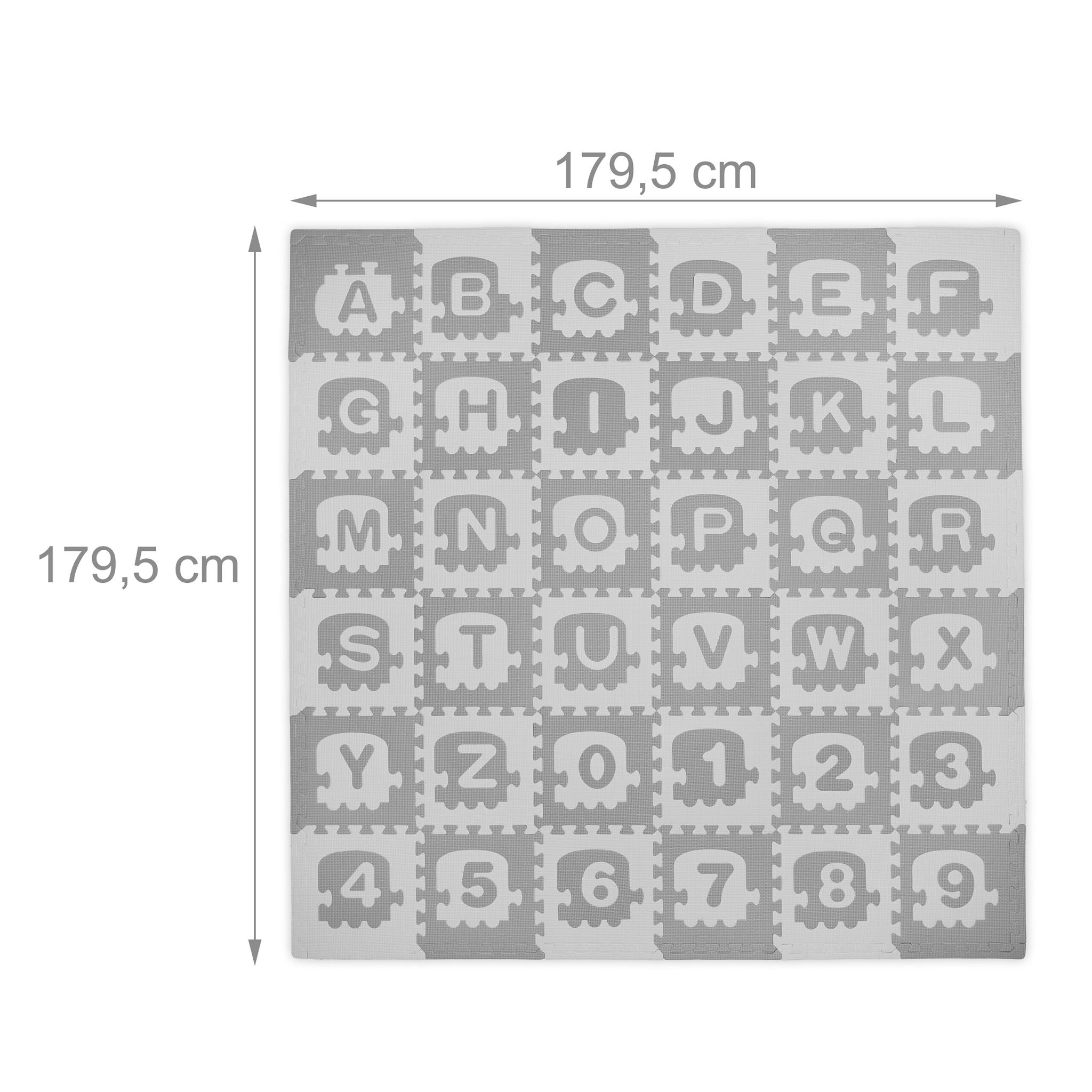 Puzzlematte ABC und Zahlen Weiss-Grau von Relaxdays