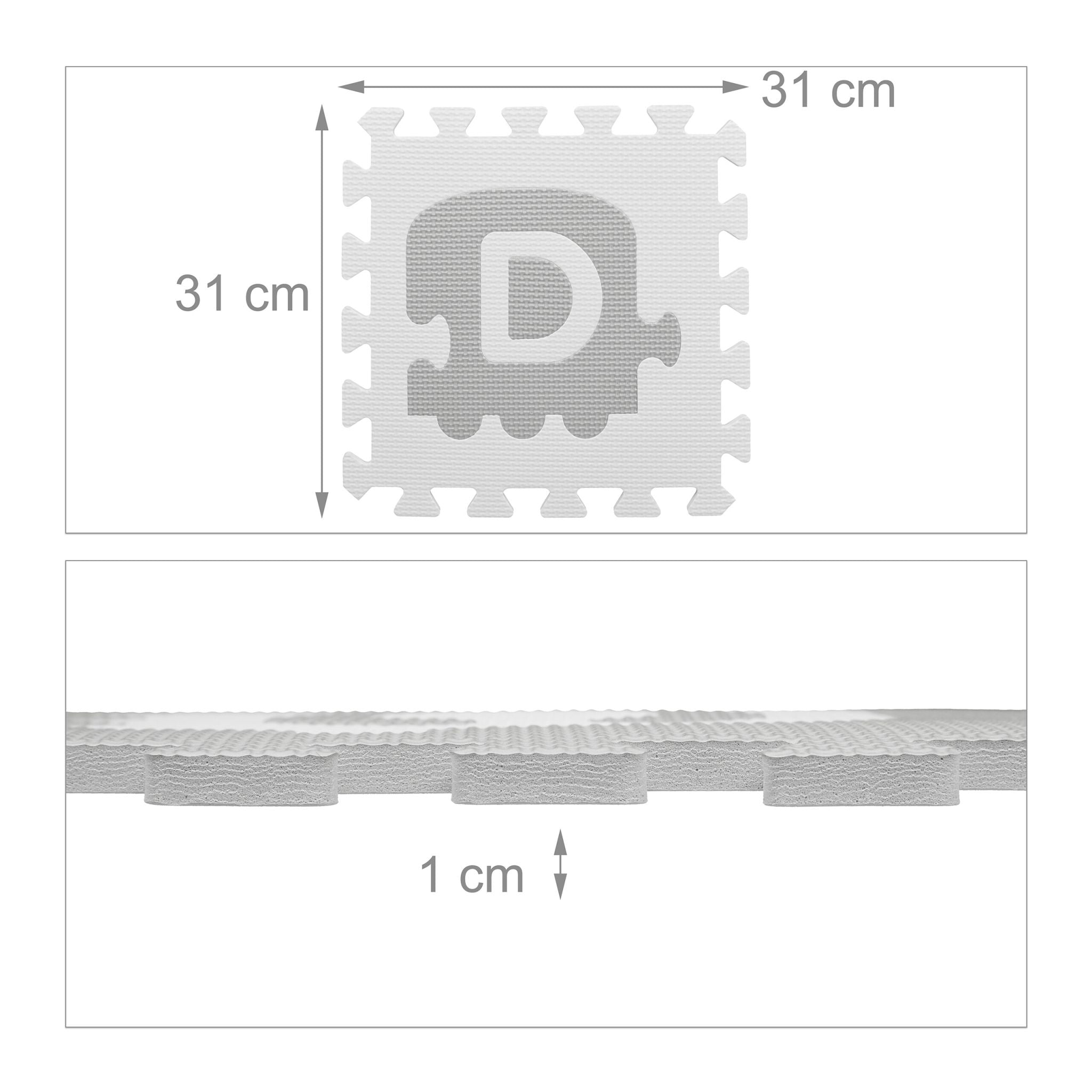 Puzzlematte ABC und Zahlen Weiss-Grau von Relaxdays