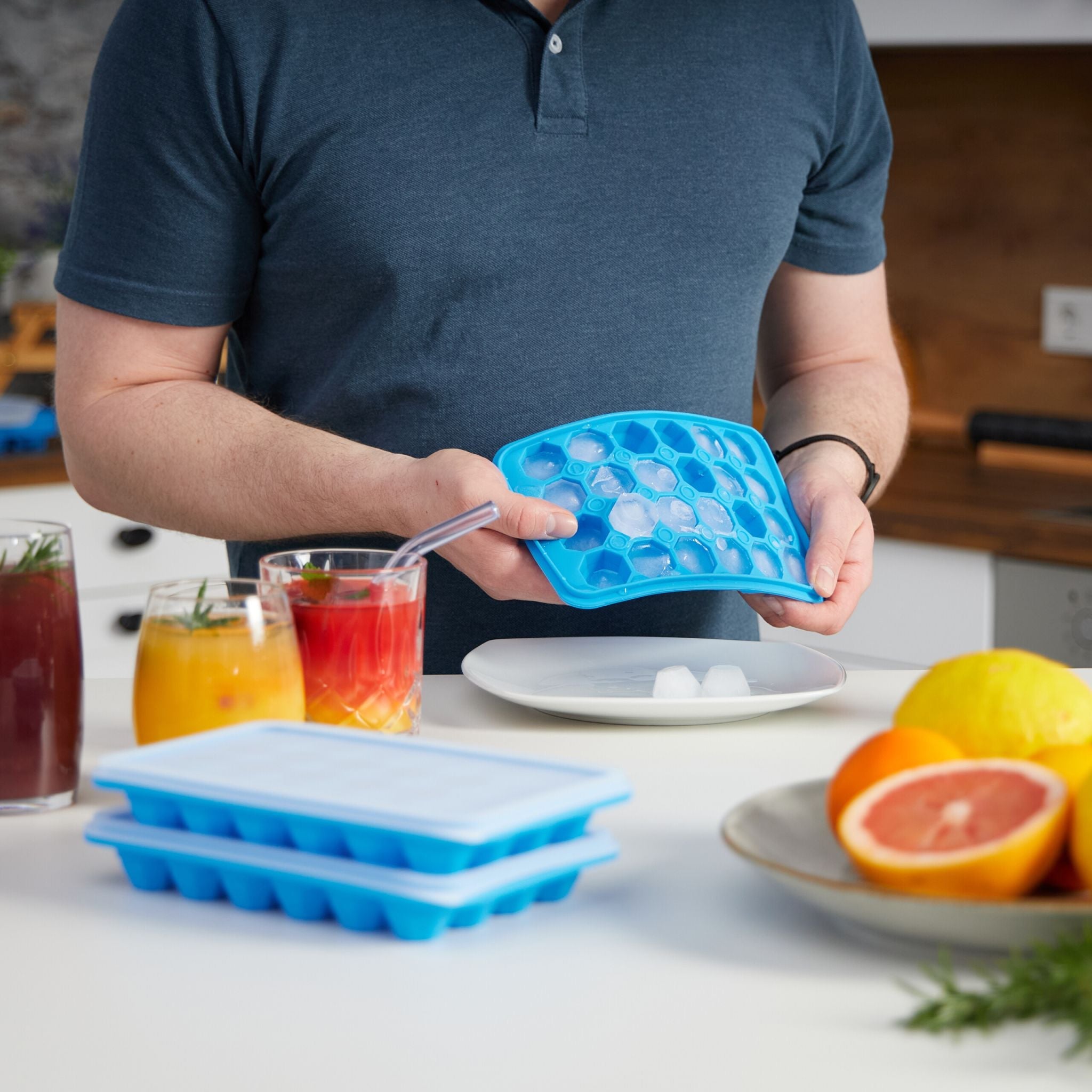 Eiswürfelform 3er-Set Diamant Blau-Transparent von Relaxdays
