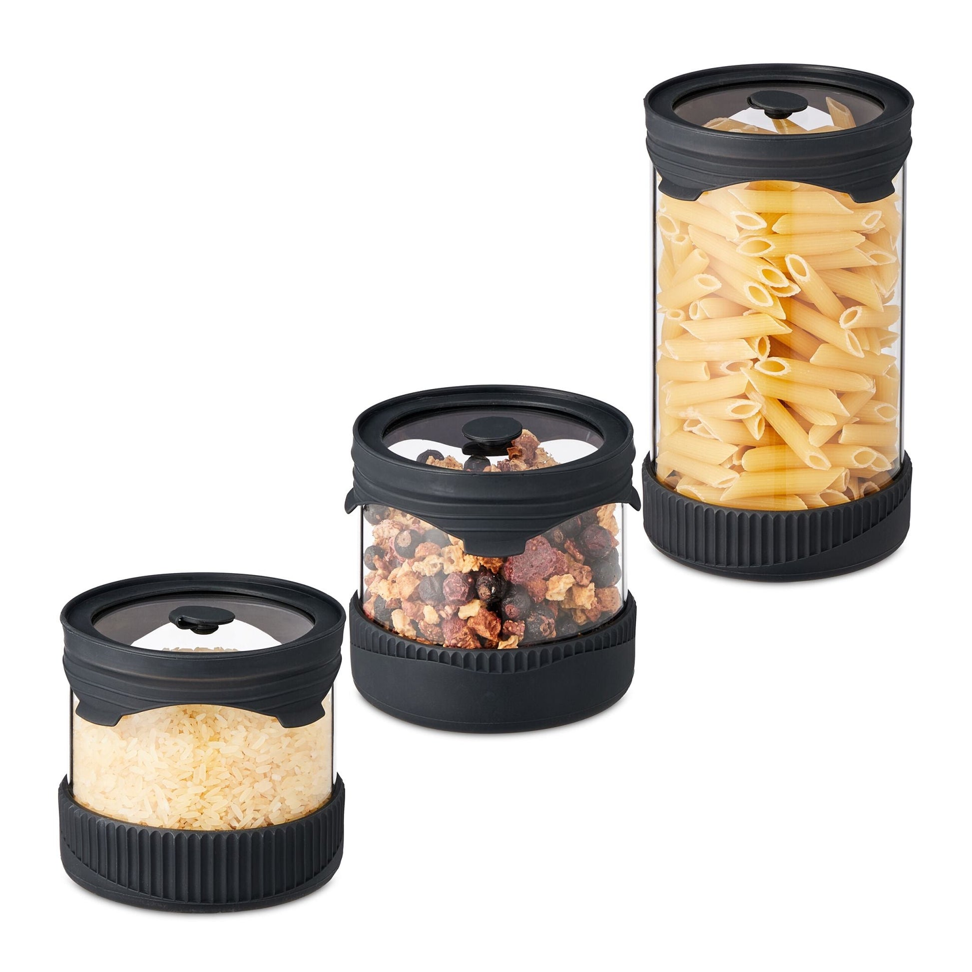 Vorratsgläser mit Deckel 3er-Set Schwarz-Transparent von Relaxdays