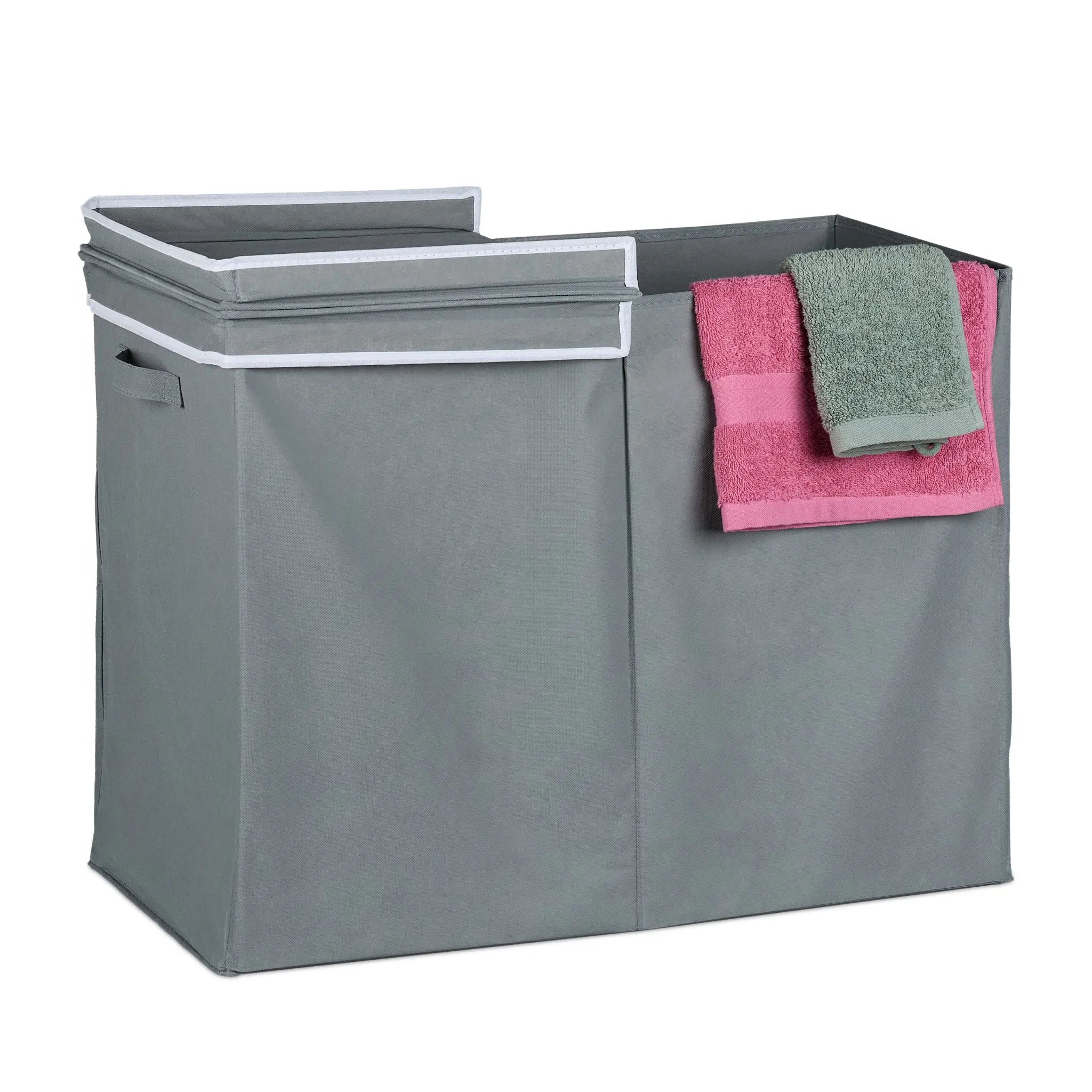 Wäschekorb mit Deckel 100L Weiss-Grau von Relaxdays