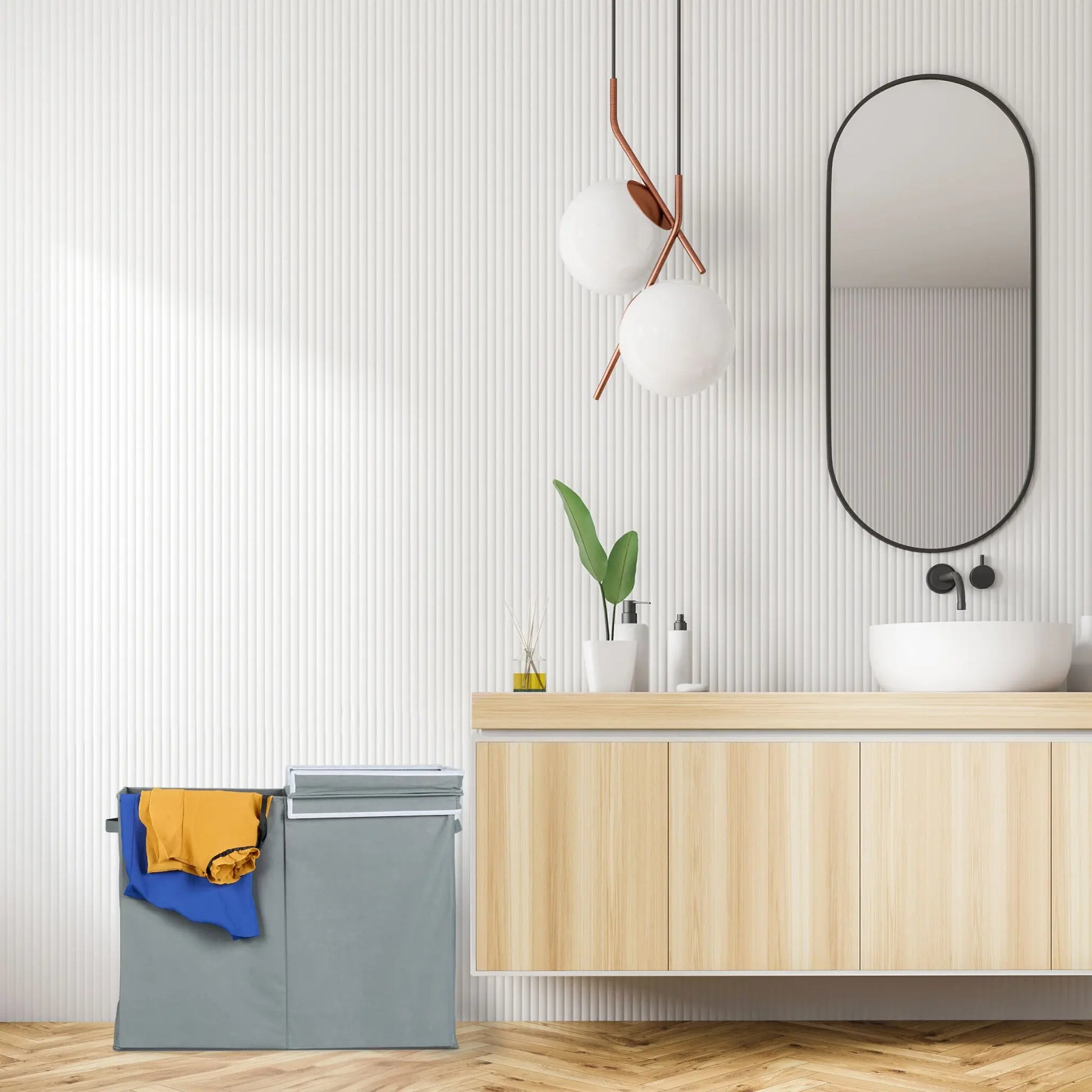 Wäschekorb mit Deckel 100L Weiss-Grau von Relaxdays