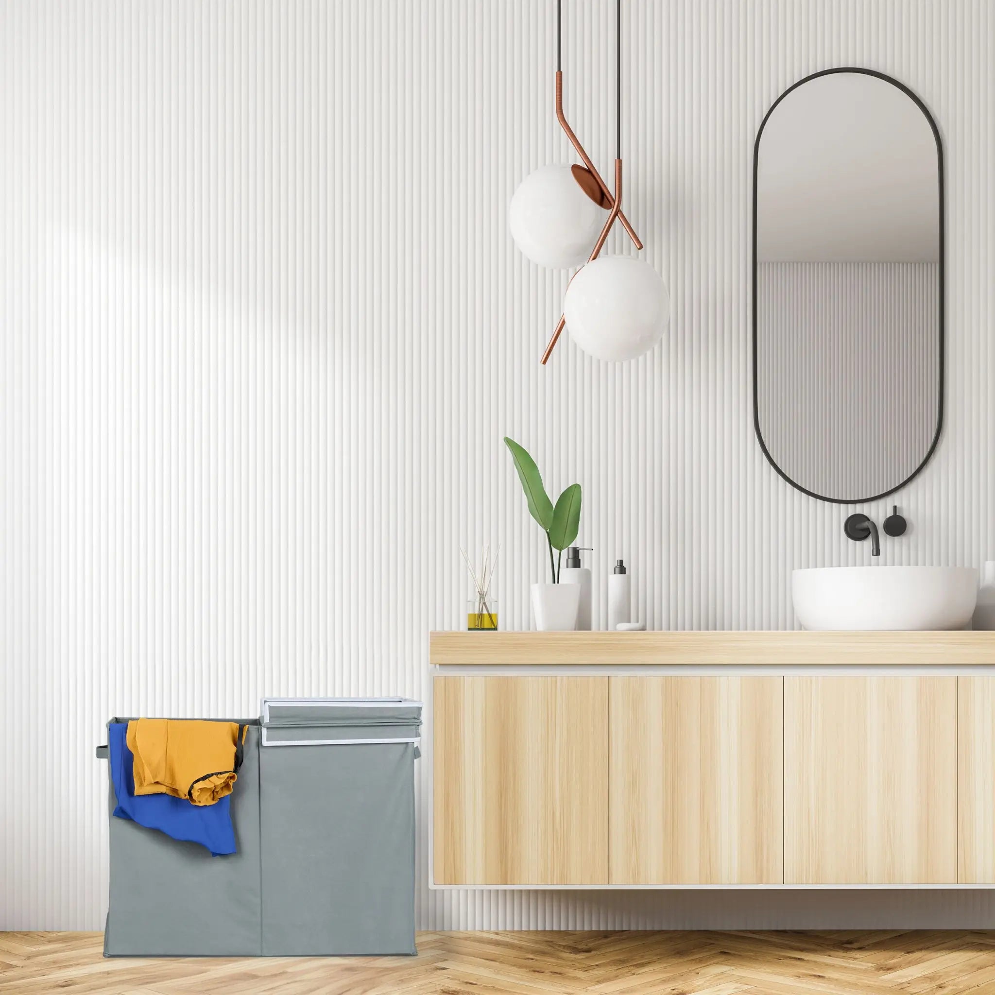 Wäschekorb mit Deckel 100L Weiss-Grau von Relaxdays