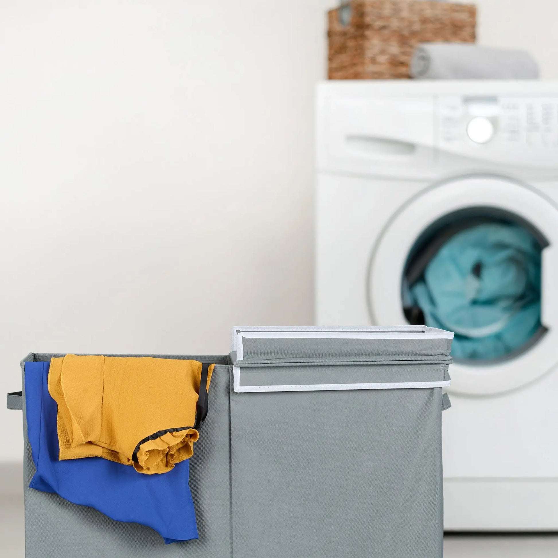 Wäschekorb mit Deckel 100L Weiss-Grau von Relaxdays