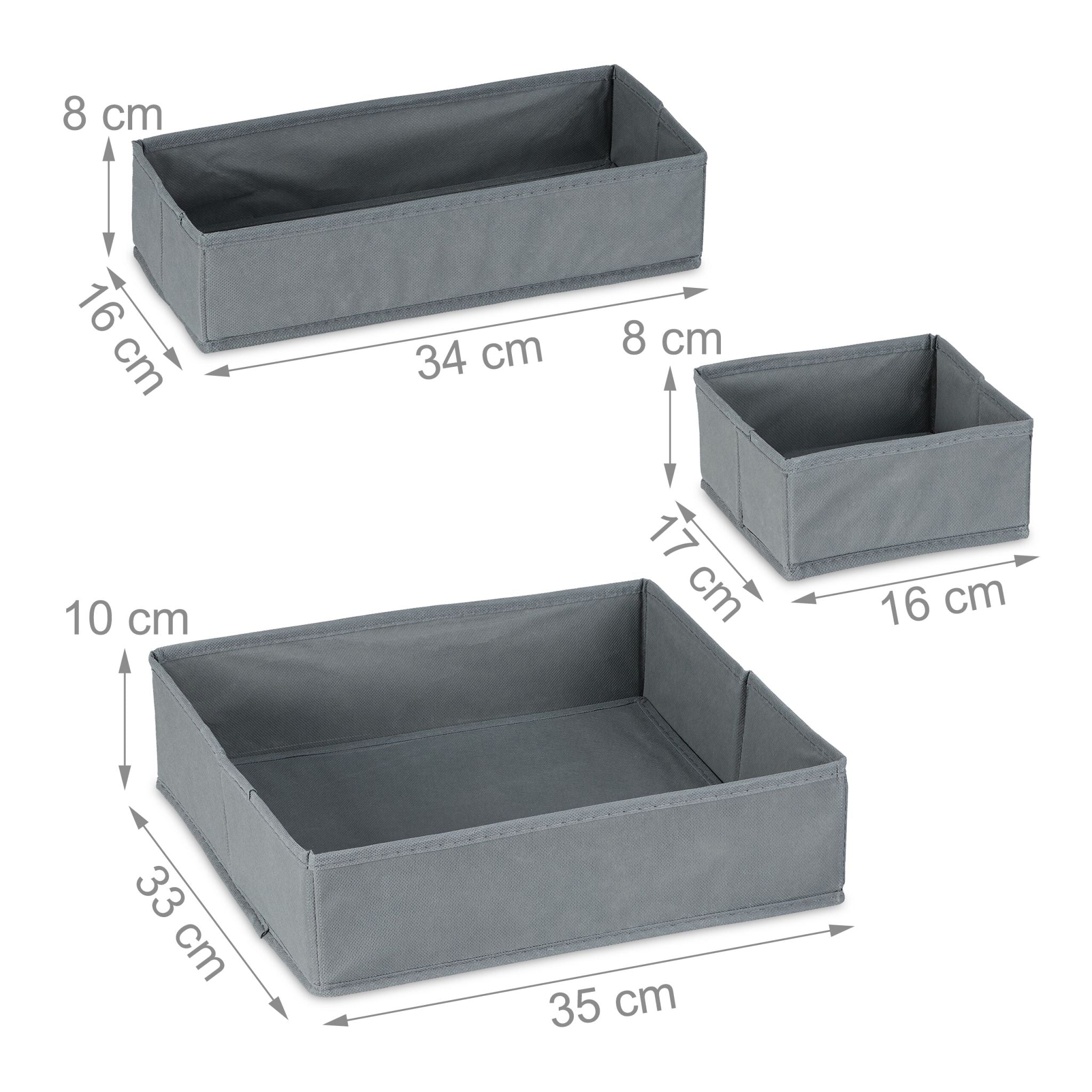 Schubladen Organizer Vlies 4tlg. Grau von Relaxdays