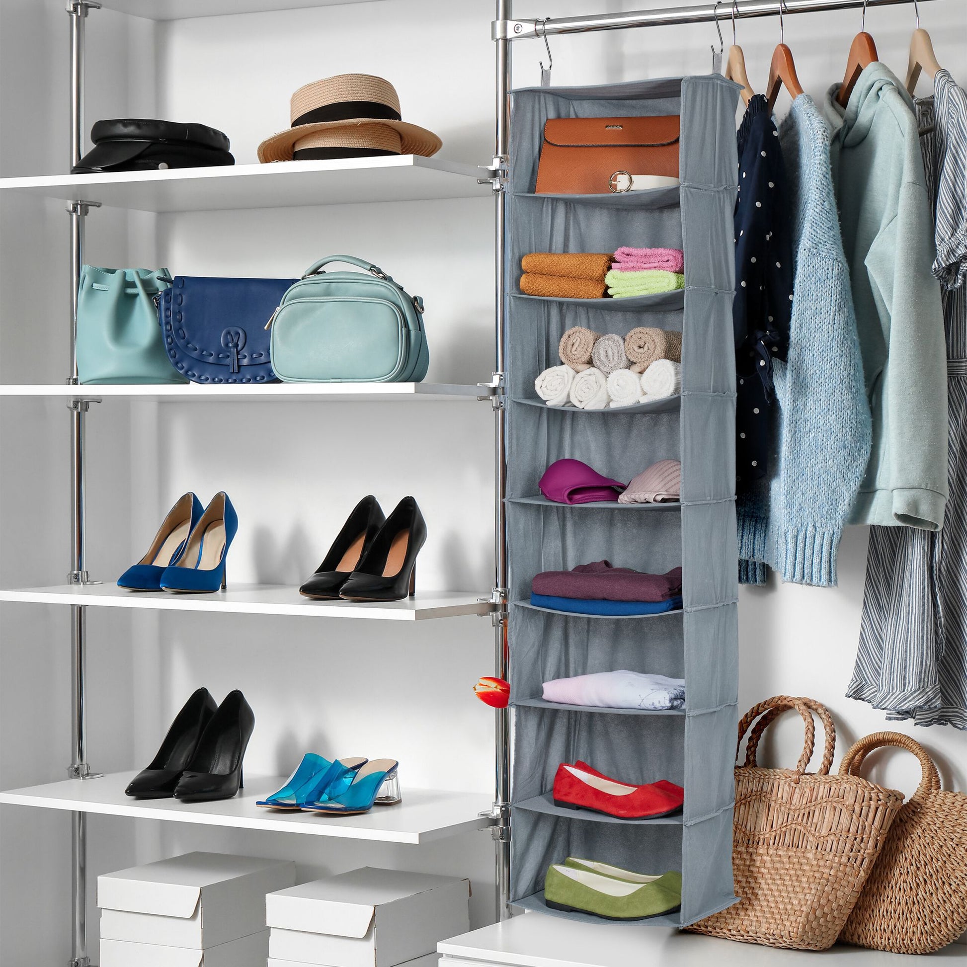 Hängeregal Kleiderschrank 8 Fächer Grau von Relaxdays