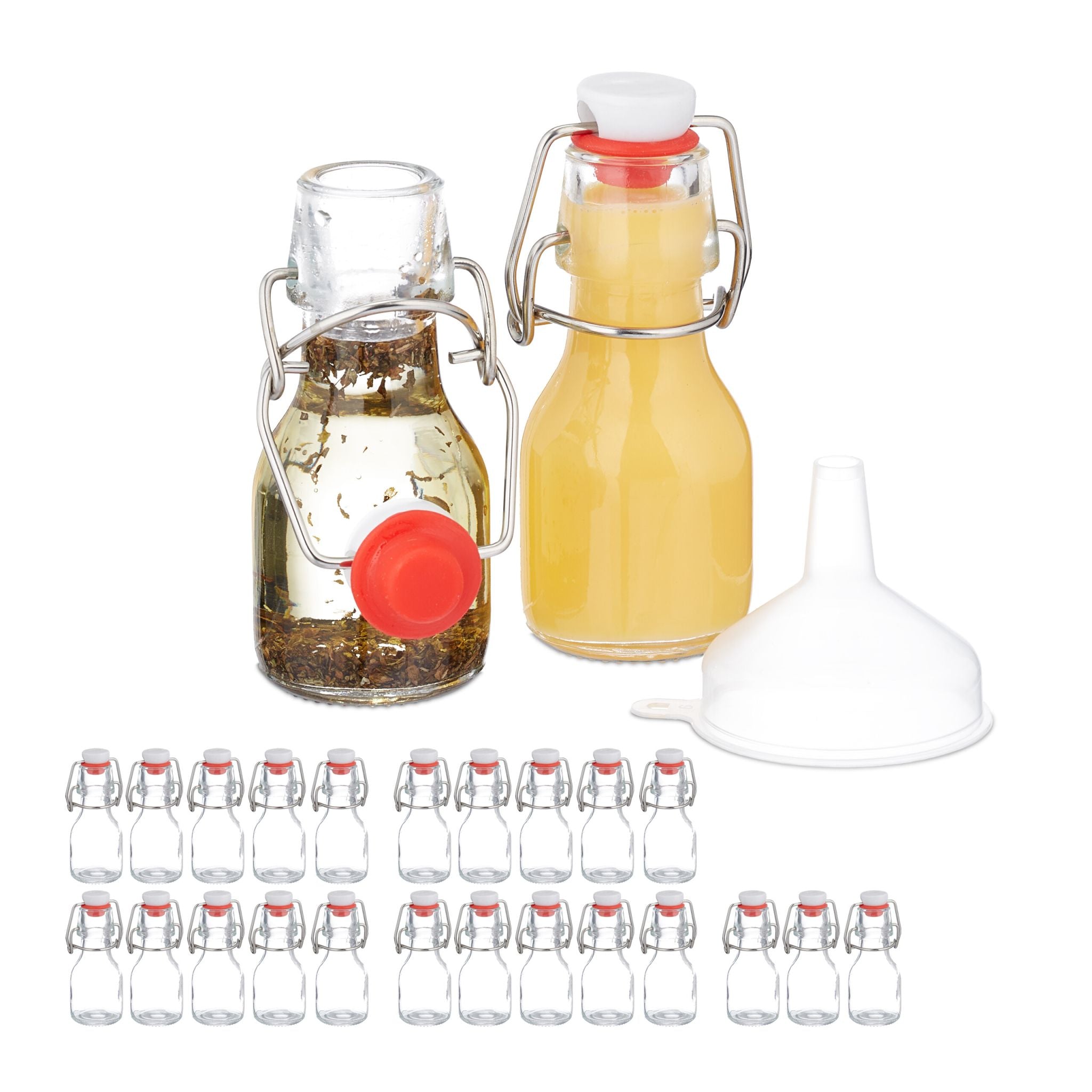 Kleine Flaschen mit Bügelverschluss Set Weiss-Rot-Transparent von Relaxdays