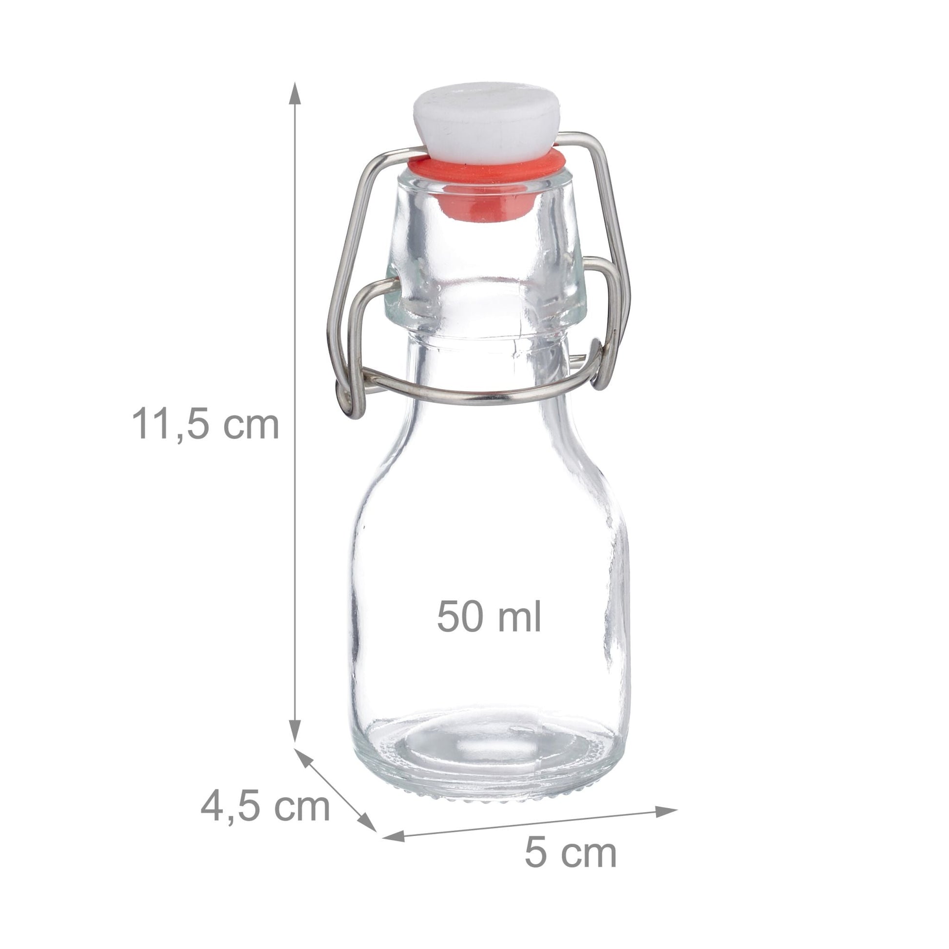 Kleine Flaschen mit Bügelverschluss Set Weiss-Rot-Transparent von Relaxdays