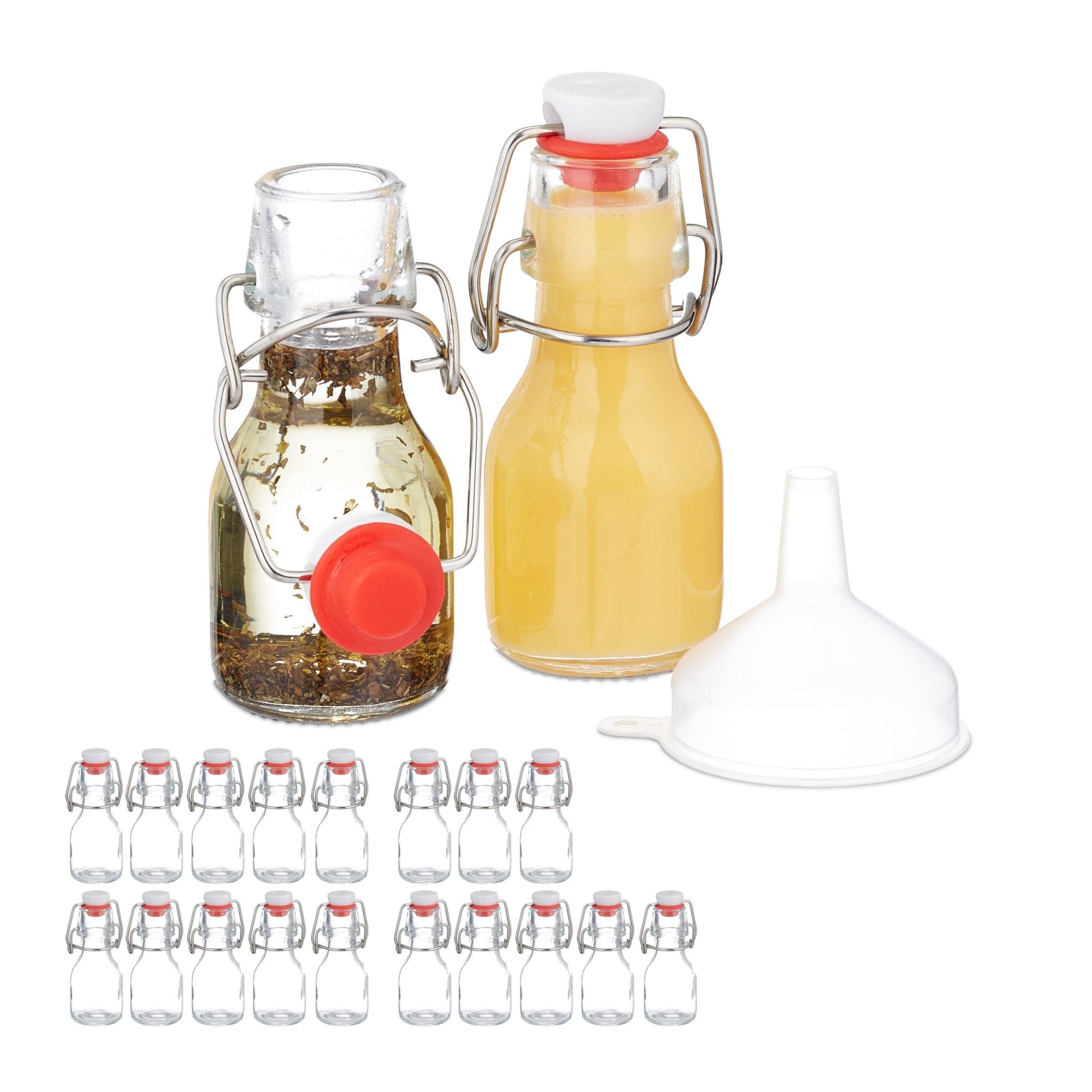 Kleine Flaschen mit Bügelverschluss Set Weiss-Rot-Transparent von Relaxdays