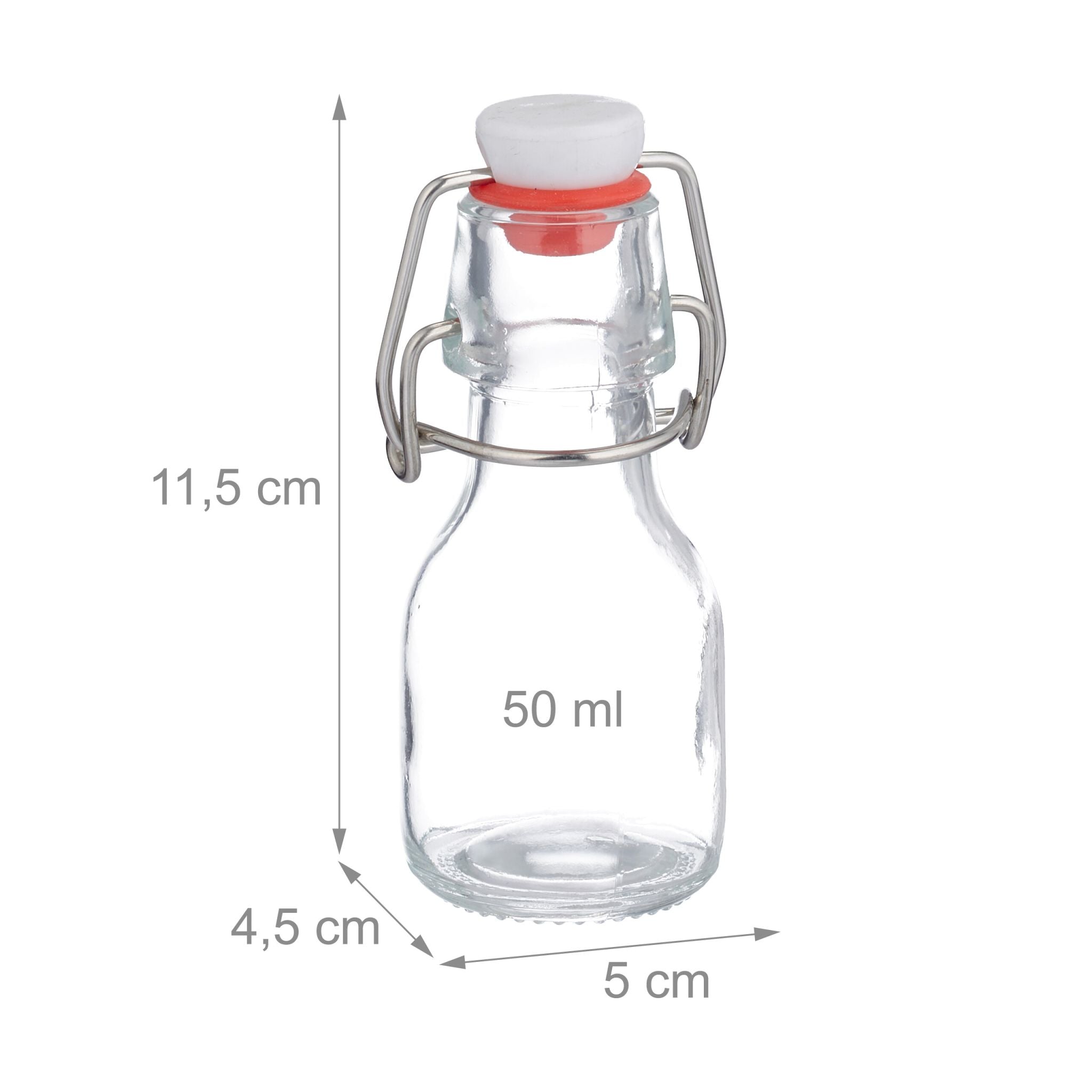 Kleine Flaschen mit Bügelverschluss Set Weiss-Rot-Transparent von Relaxdays
