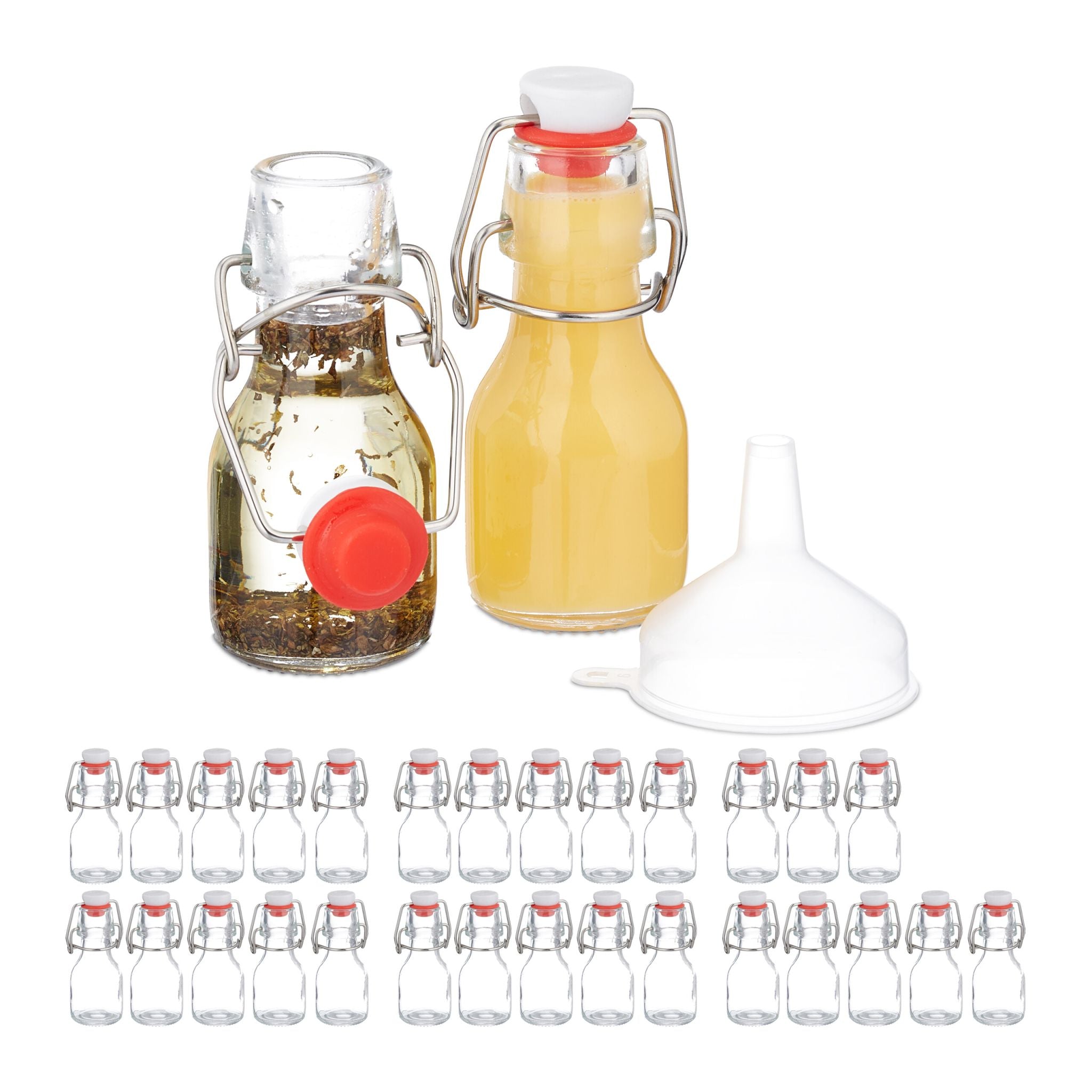 Kleine Flaschen mit Bügelverschluss Set Weiss-Rot-Transparent von Relaxdays