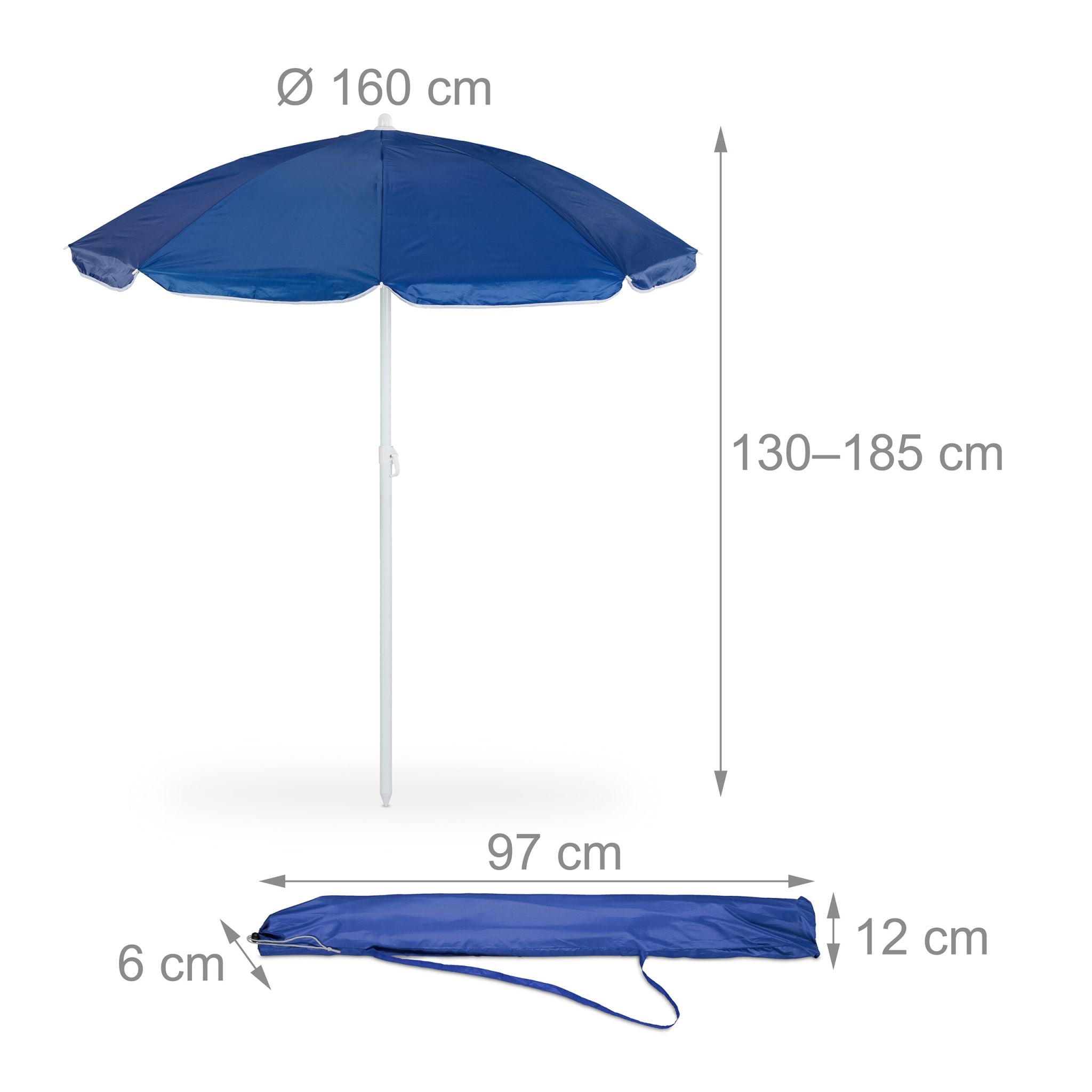 Sonnenschirm 160cm Weiss-Blau-Silber von Relaxdays
