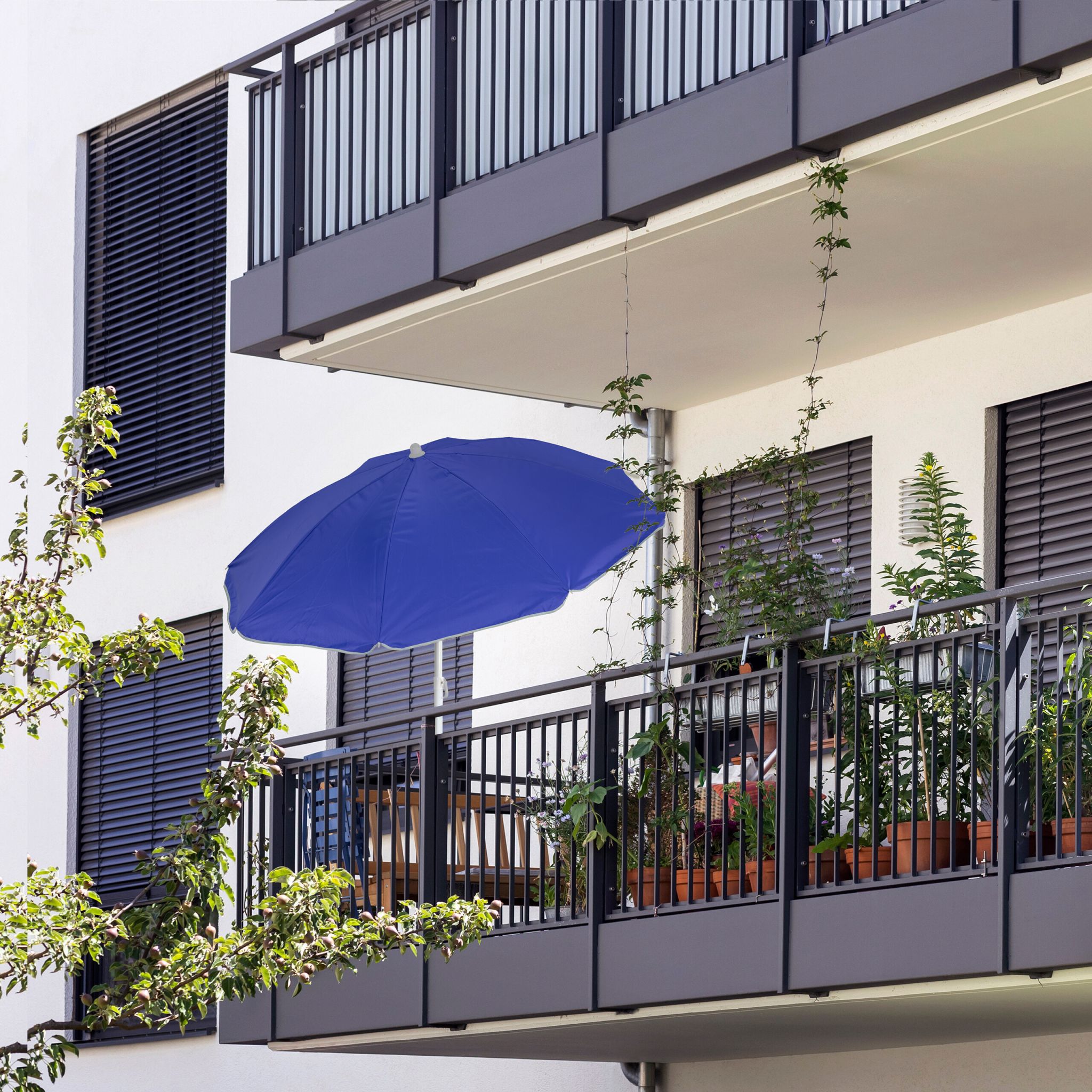 Sonnenschirm 160cm Weiss-Blau-Silber von Relaxdays
