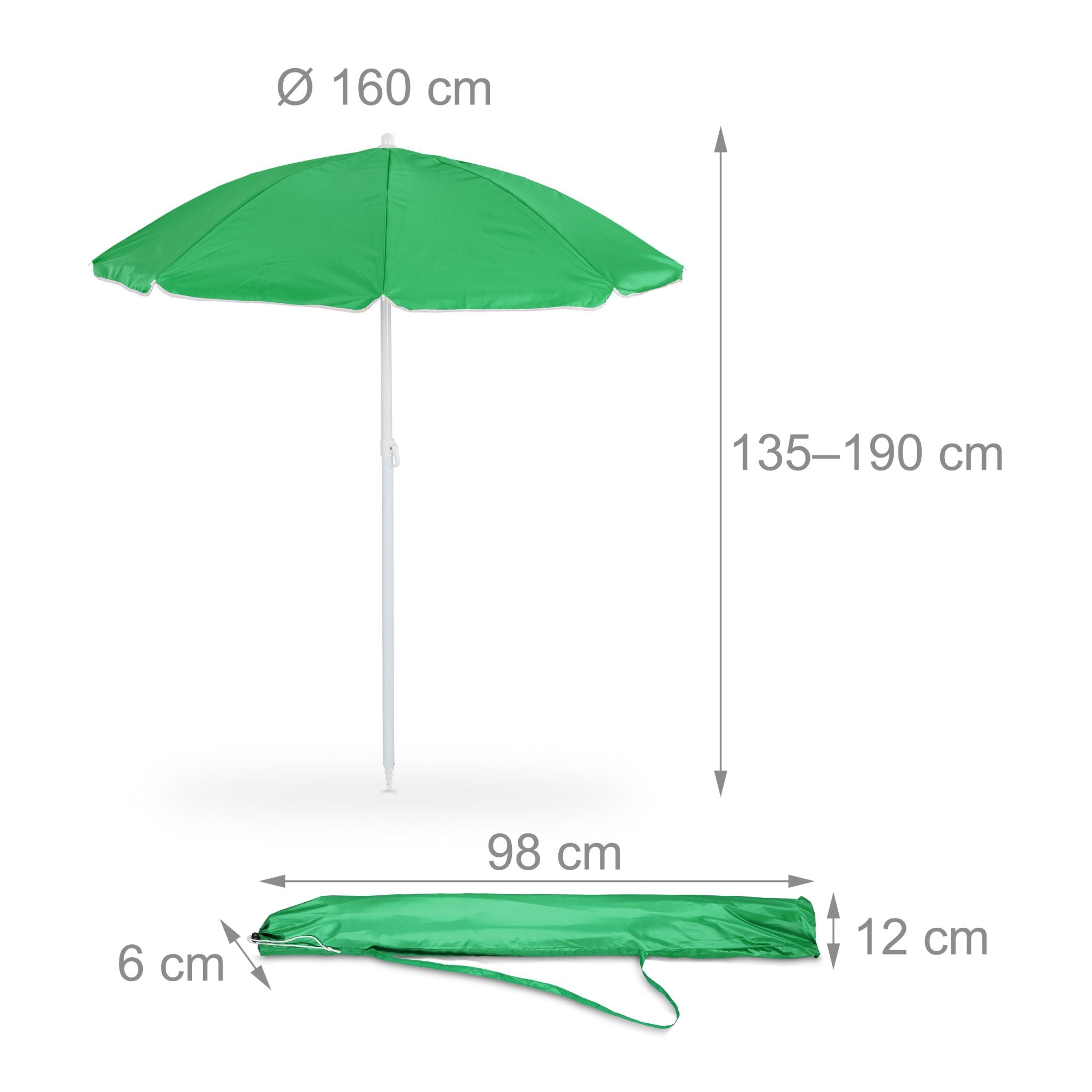 Sonnenschirm 160cm Weiss-Grün-Silber von Relaxdays