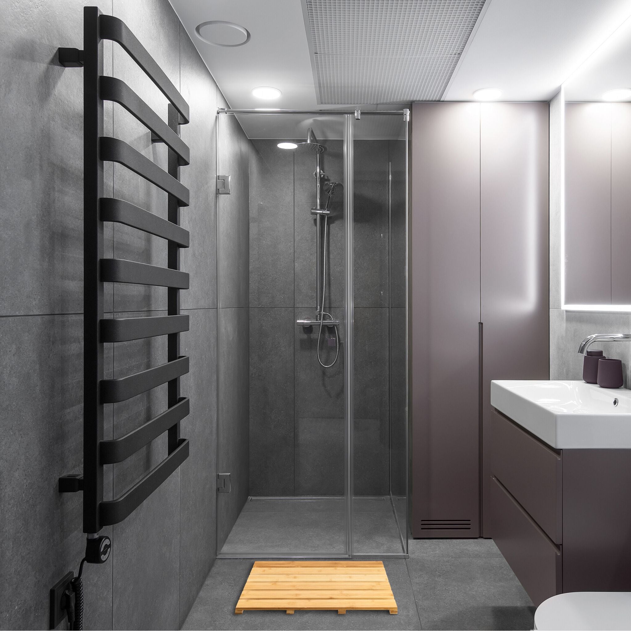 Bambus Badematte Hellbraun von Relaxdays