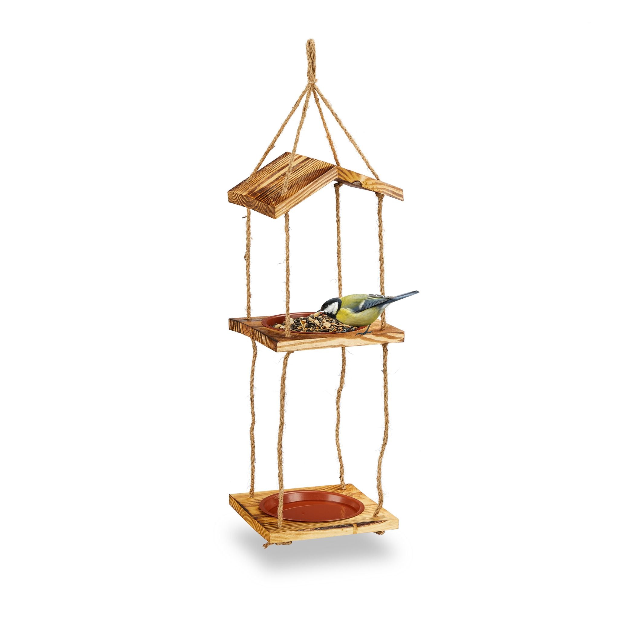 Vogelfutterstation mit 2 Schalen Braun-Hellbraun von Relaxdays