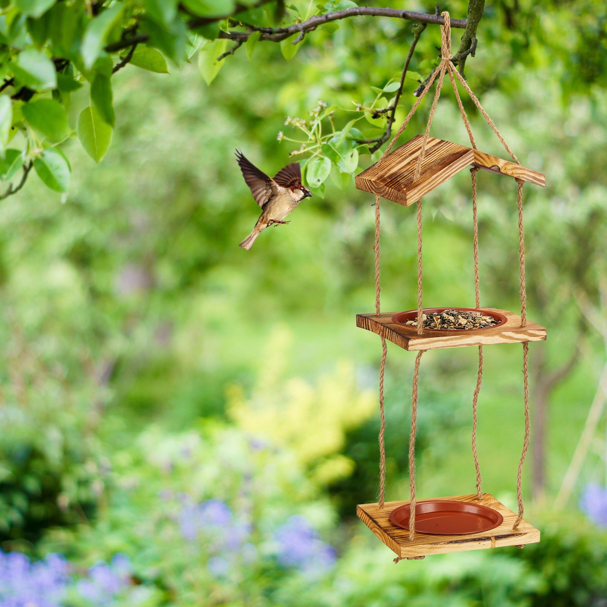 Vogelfutterstation mit 2 Schalen Braun-Hellbraun von Relaxdays