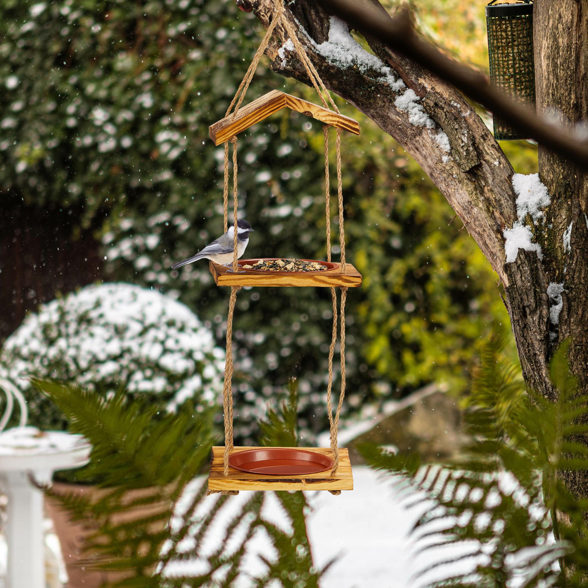 Vogelfutterstation mit 2 Schalen Braun-Hellbraun von Relaxdays