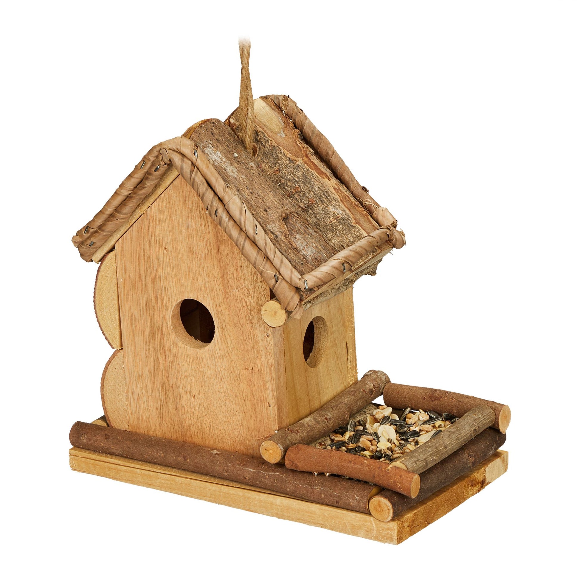 Deko Vogelhaus mit Futterstelle Braun von Relaxdays