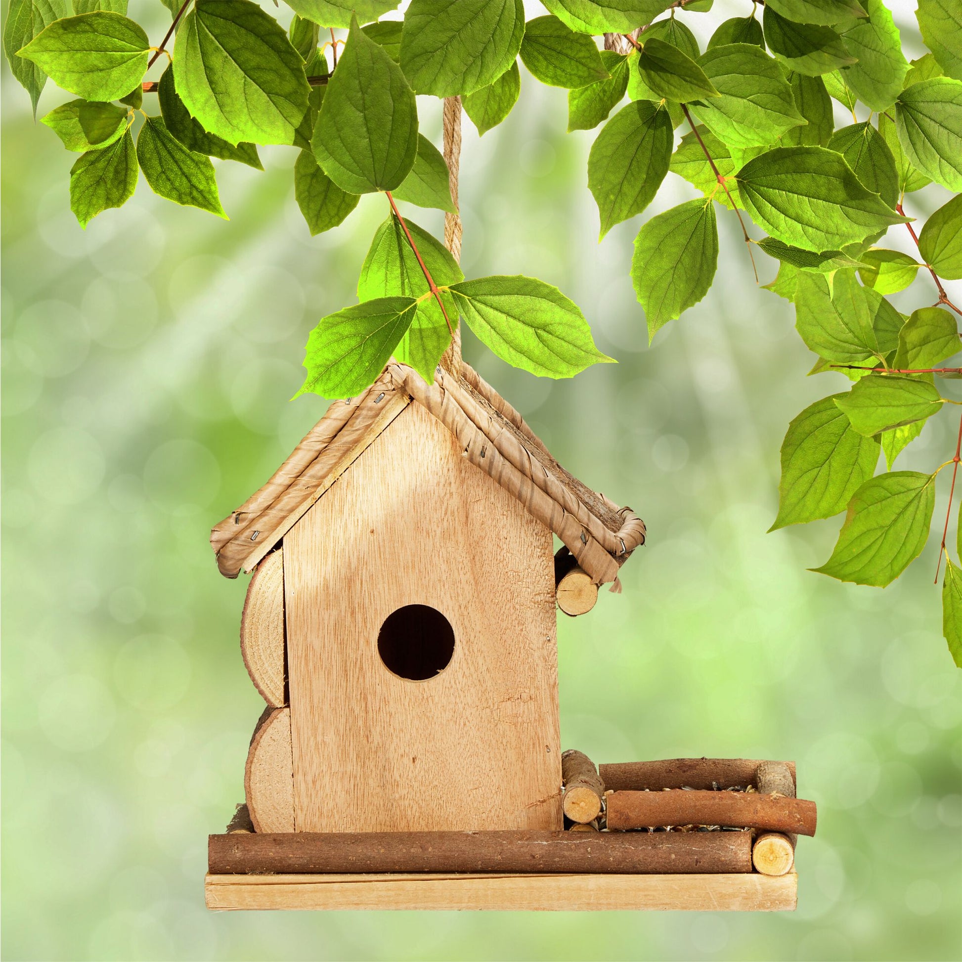 Deko Vogelhaus mit Futterstelle Braun von Relaxdays