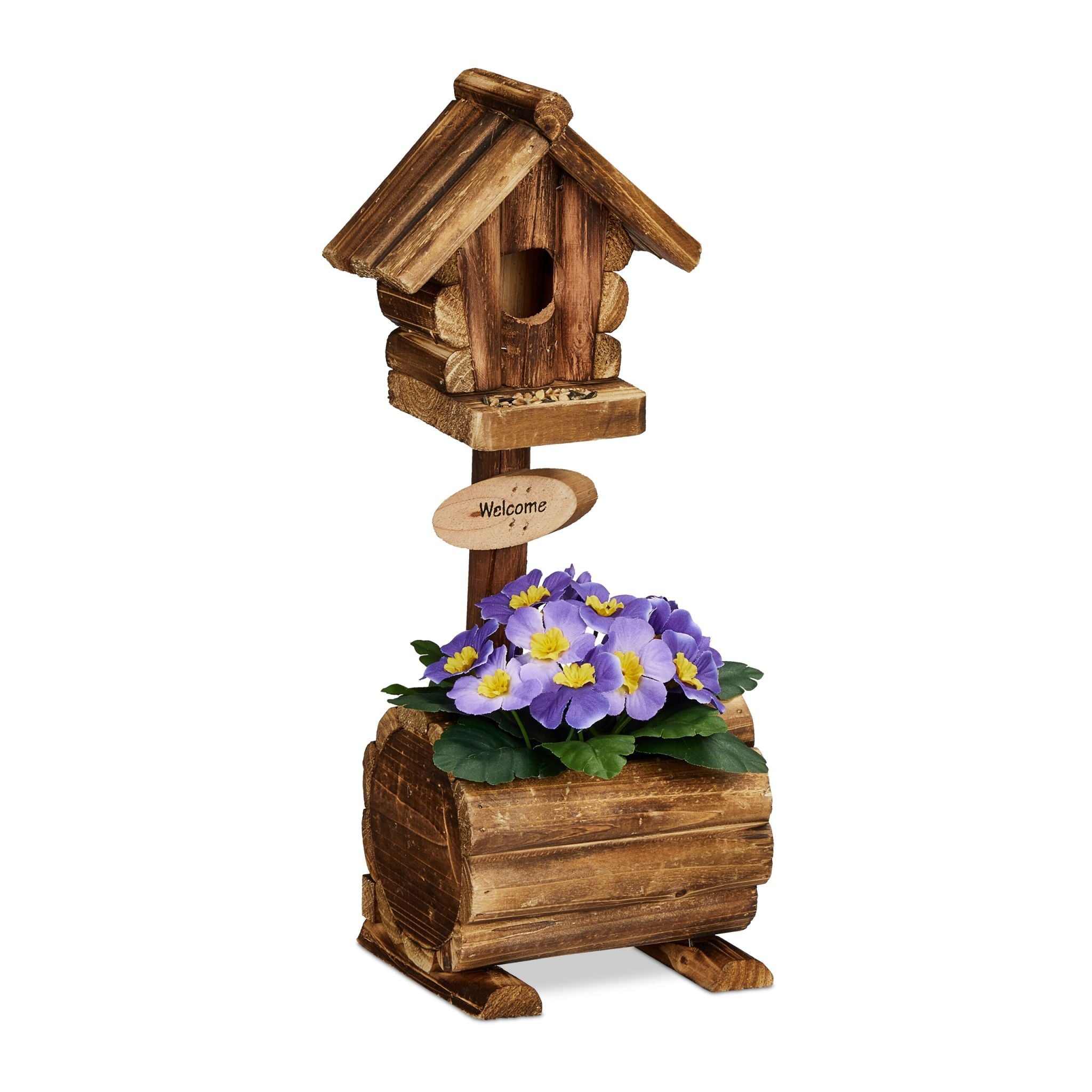 Deko Vogelhaus mit Blumentopf Braun von Relaxdays