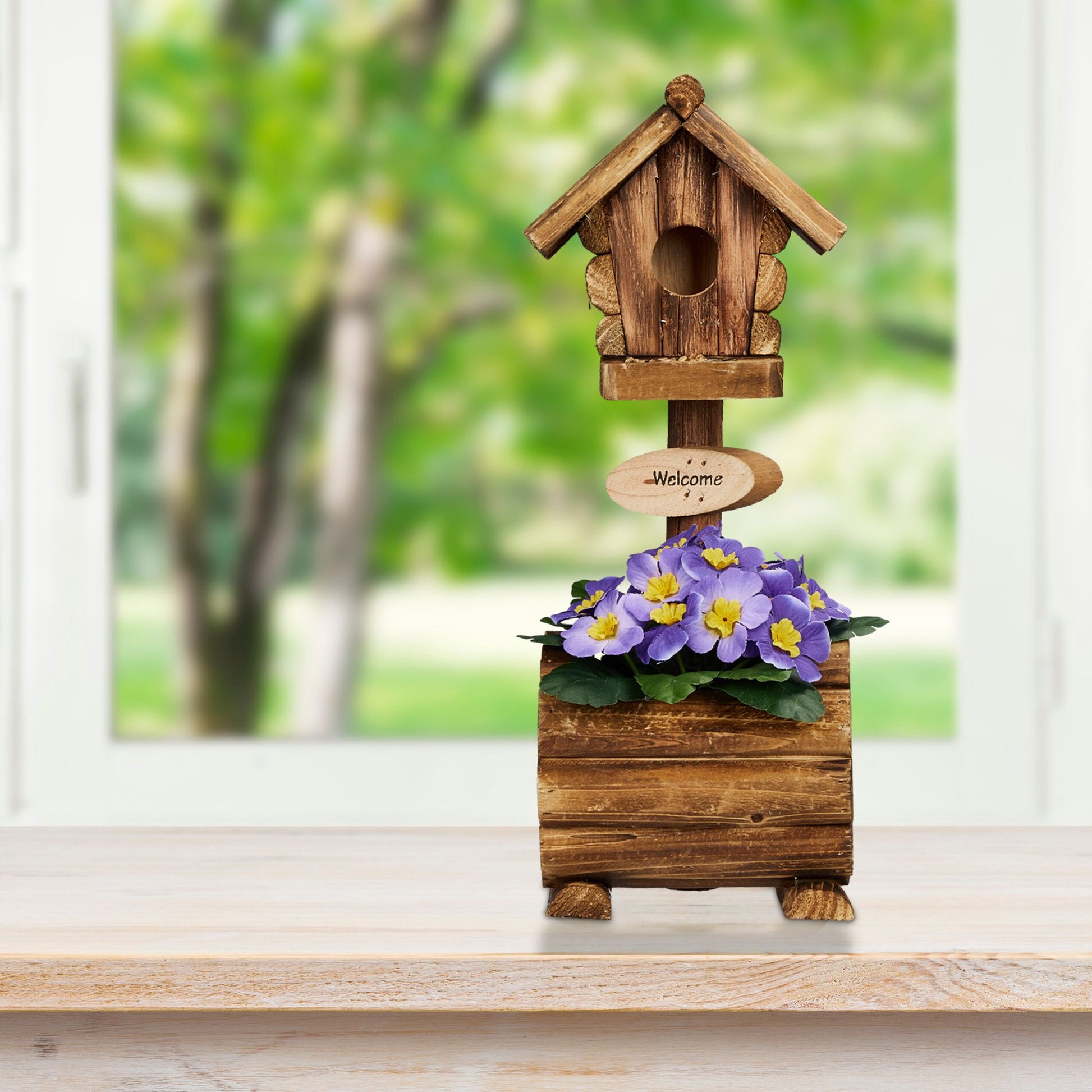 Deko Vogelhaus mit Blumentopf Braun von Relaxdays