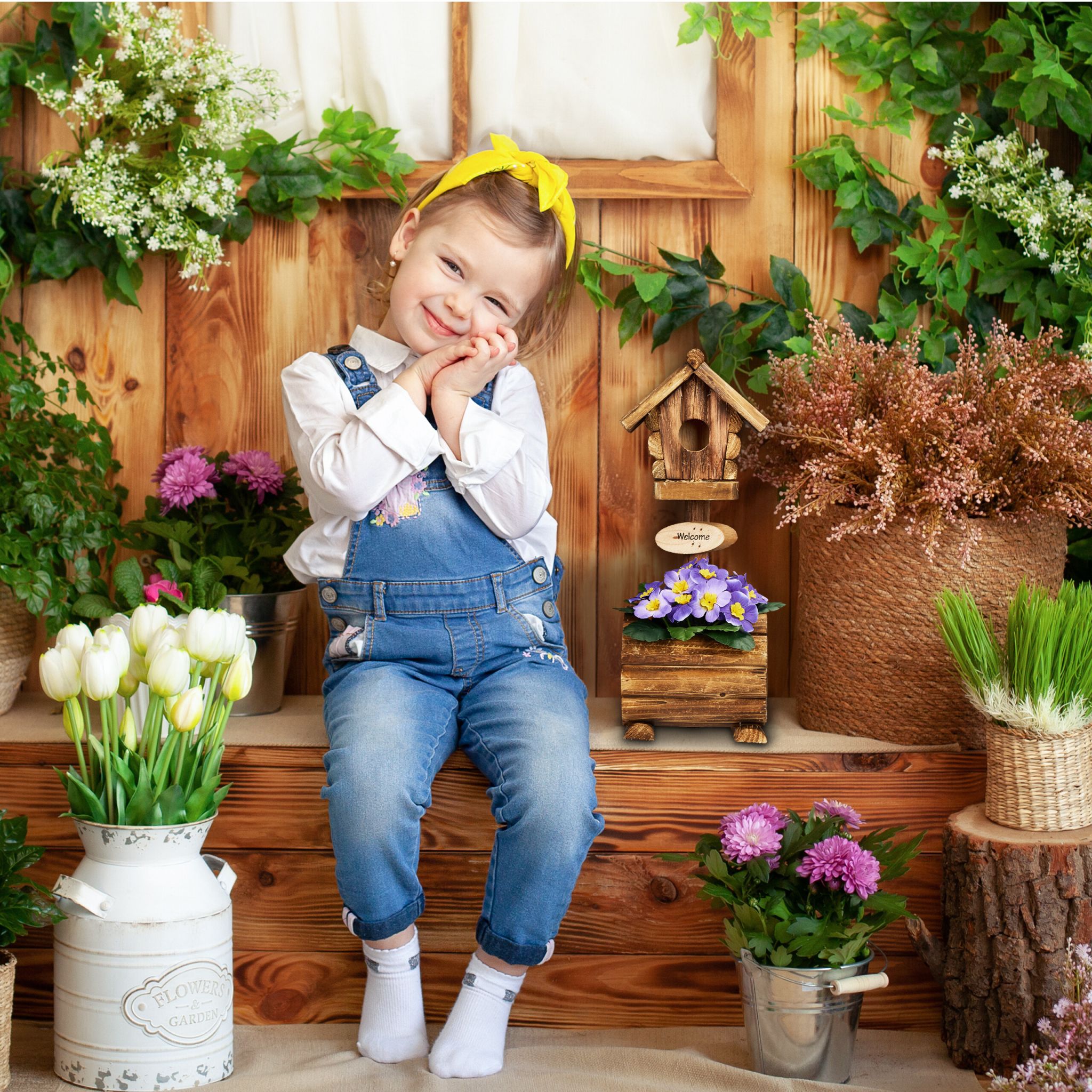 Deko Vogelhaus mit Blumentopf Braun von Relaxdays