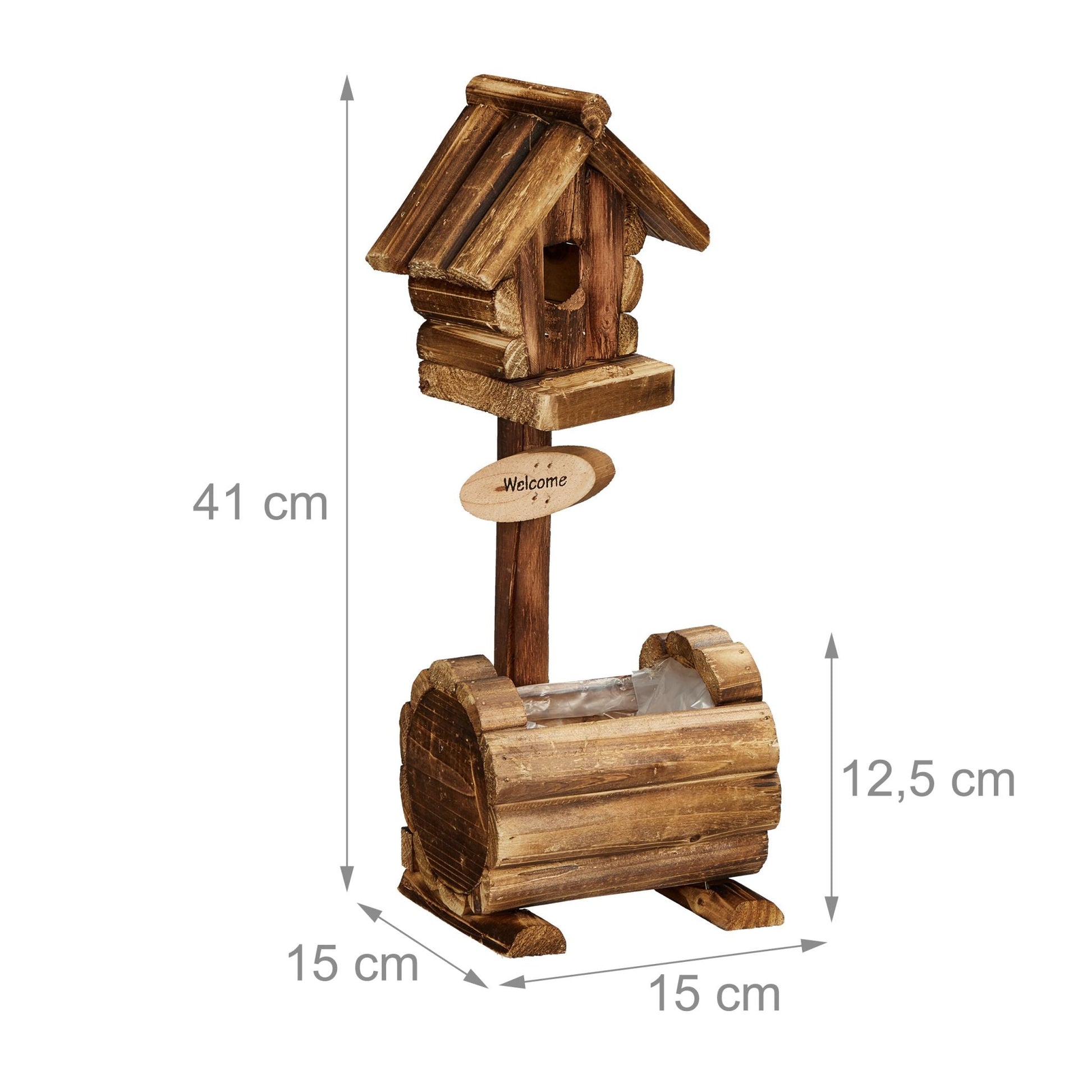 Deko Vogelhaus mit Blumentopf Braun von Relaxdays