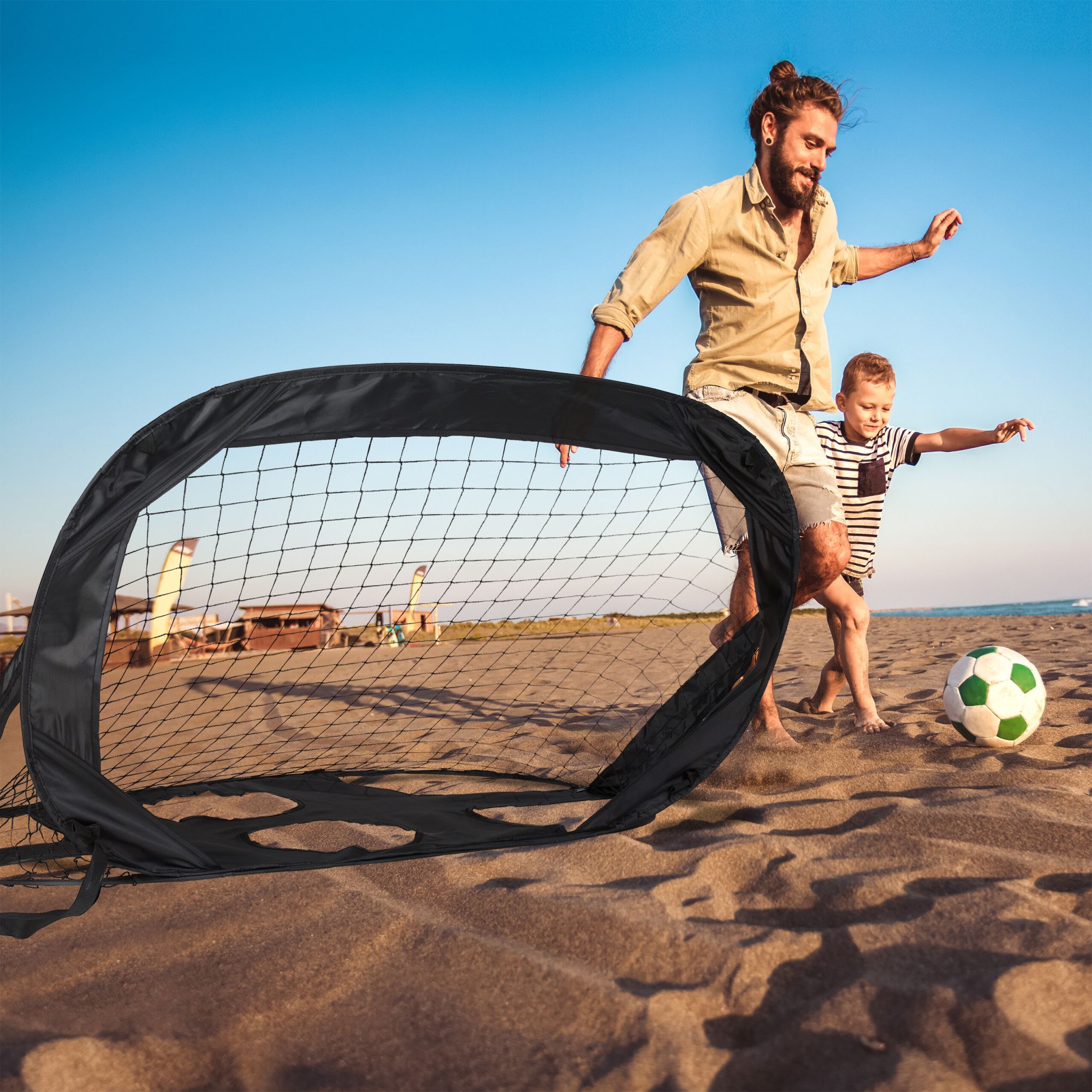 Fussball Pop Up Tor mit Torwand Schwarz von Relaxdays