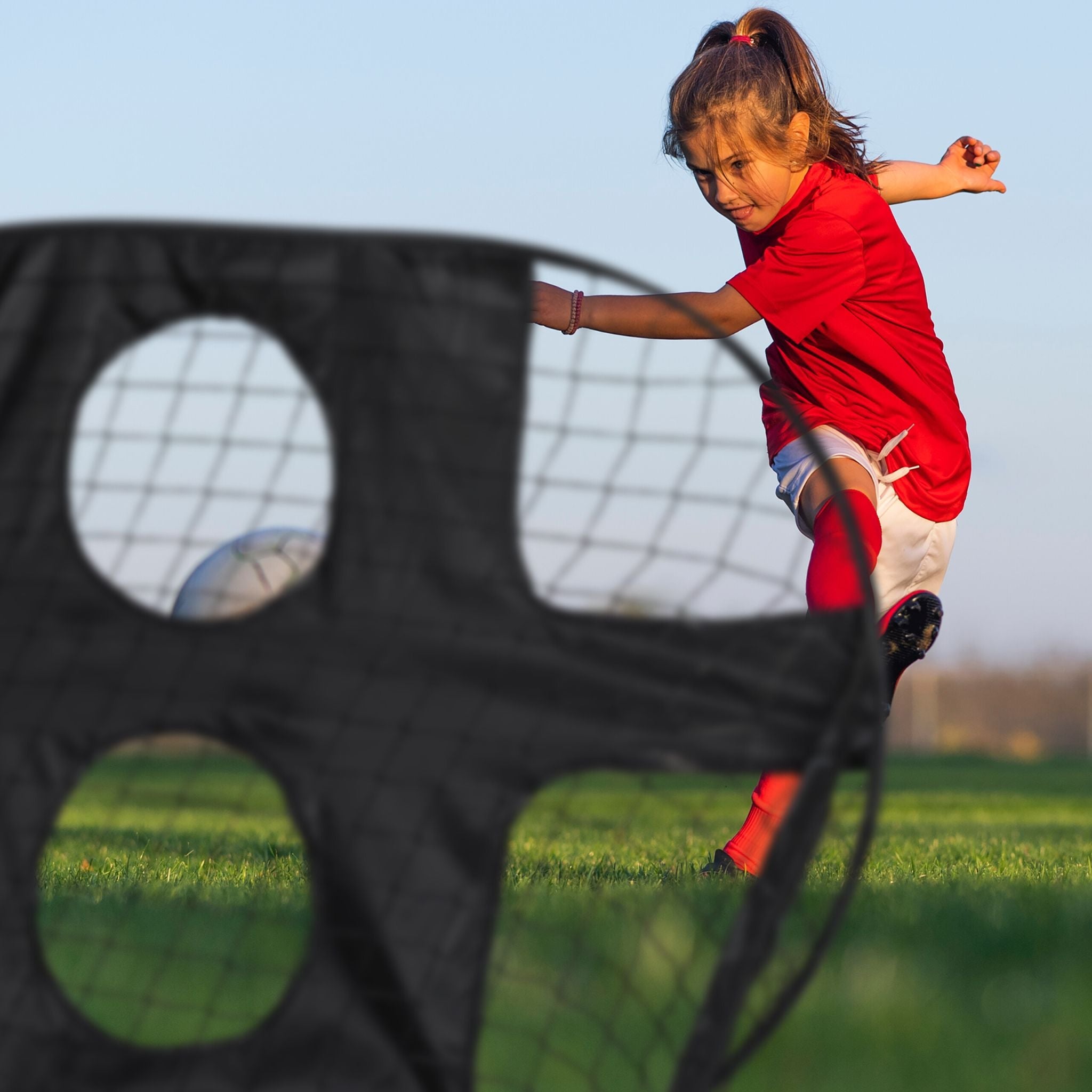 Fussball Pop Up Tor mit Torwand Schwarz von Relaxdays