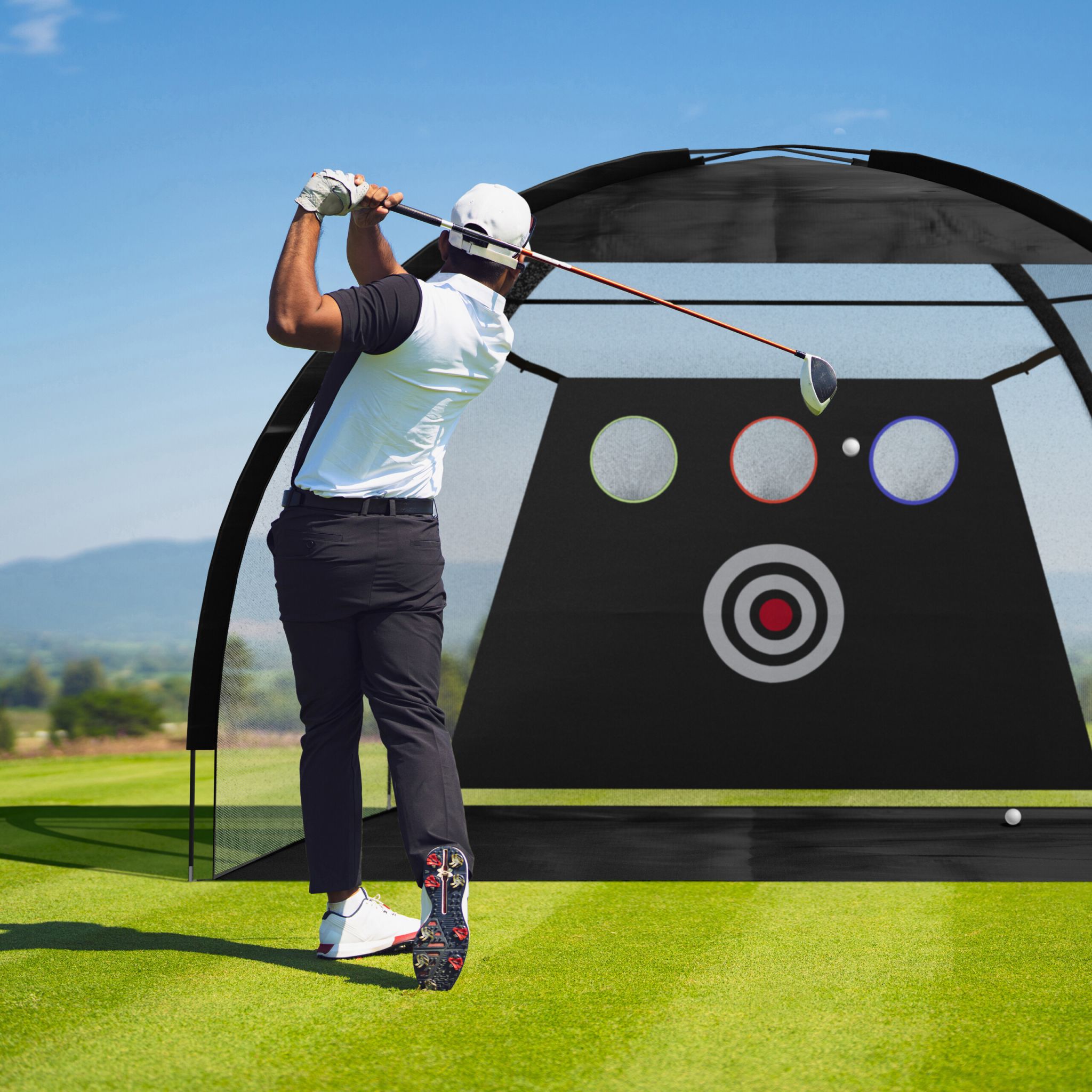 Schwarzes Golf Übungsnetz Weiss-Rot-Schwarz von Relaxdays