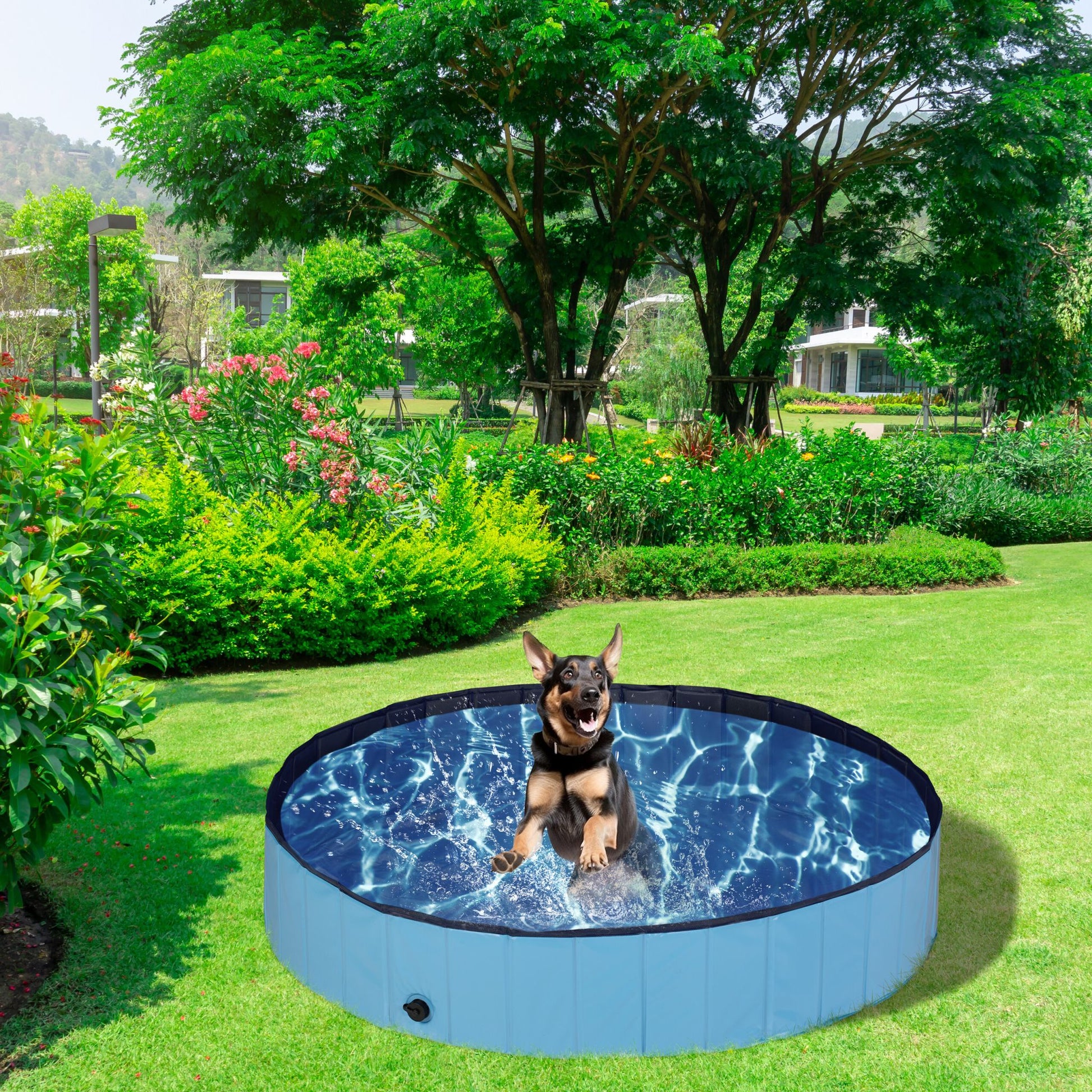Hundepool 160x30cm Dunkelblau-Hellblau-Schwarz von Relaxdays