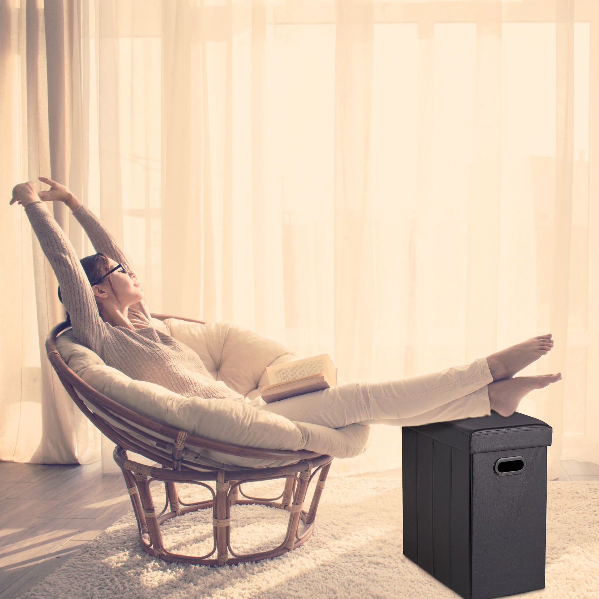 Sitzhocker Kunstleder Schwarz von Relaxdays