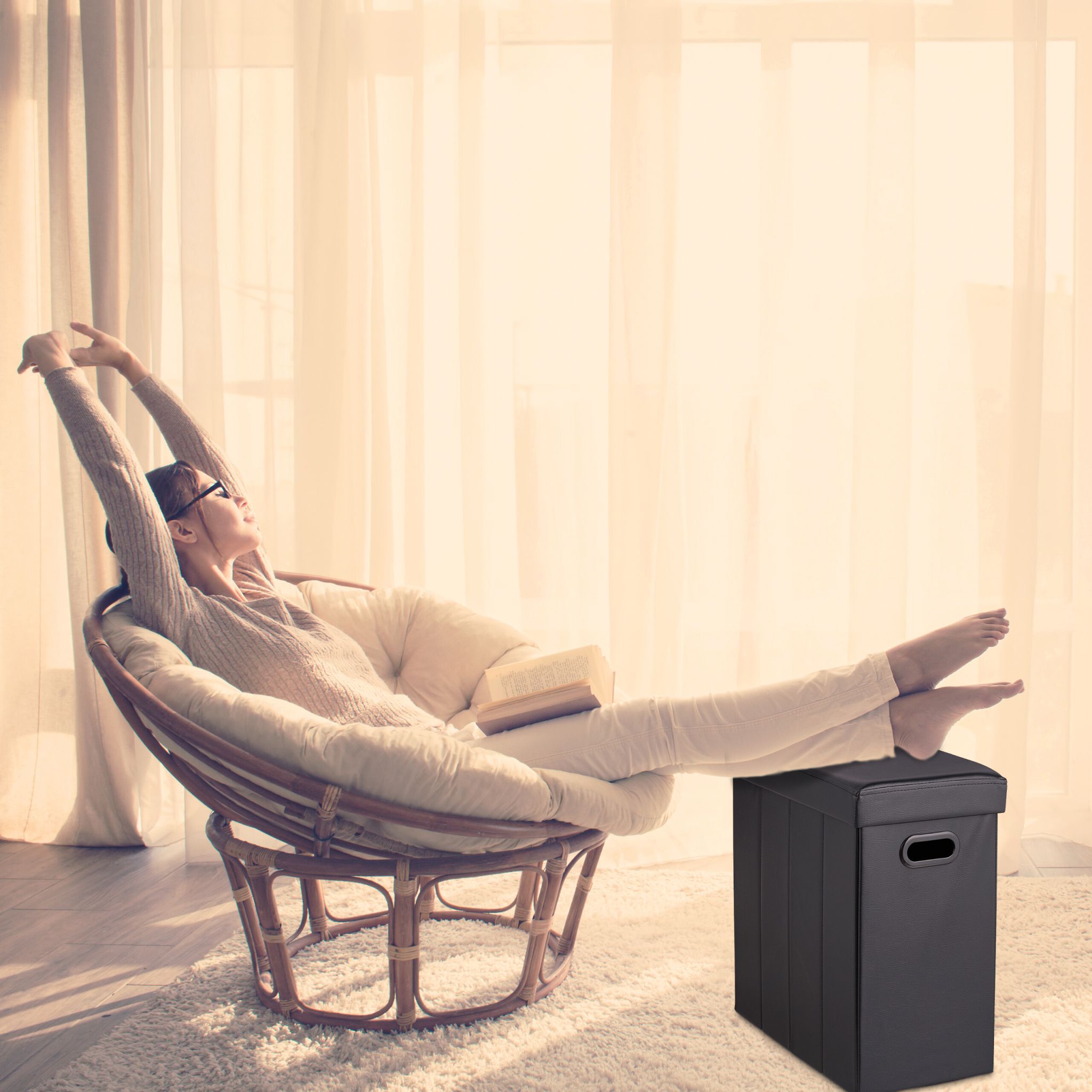 Sitzhocker Kunstleder Schwarz von Relaxdays