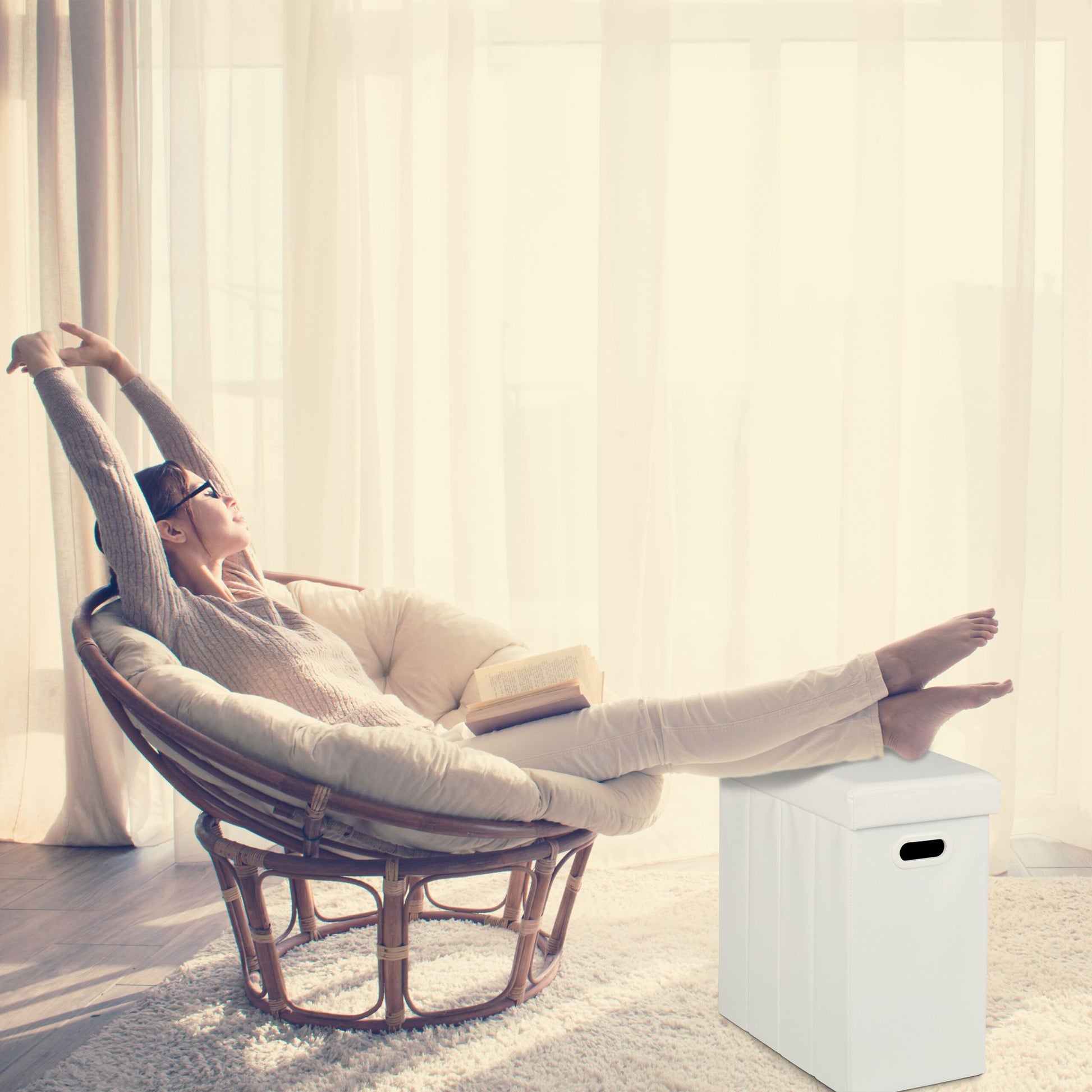Sitzhocker Kunstleder Weiss von Relaxdays