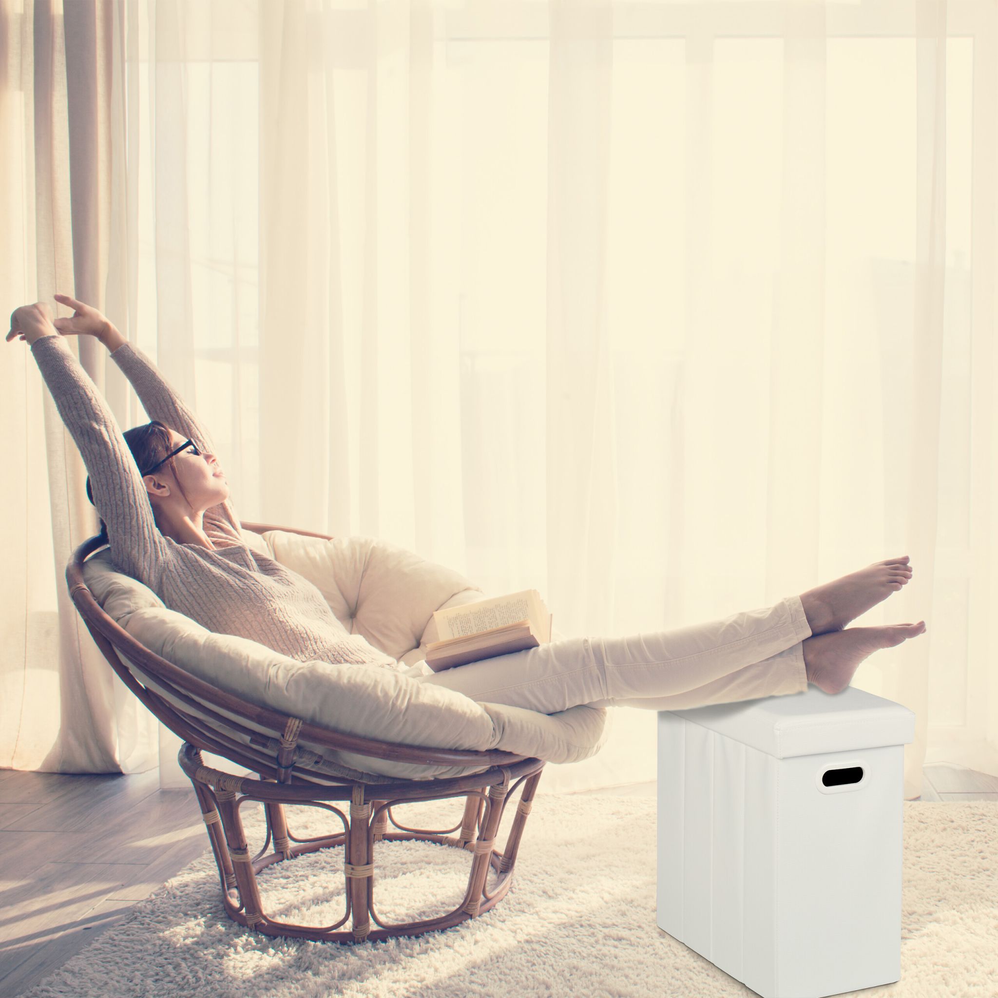 Sitzhocker Kunstleder Weiss von Relaxdays