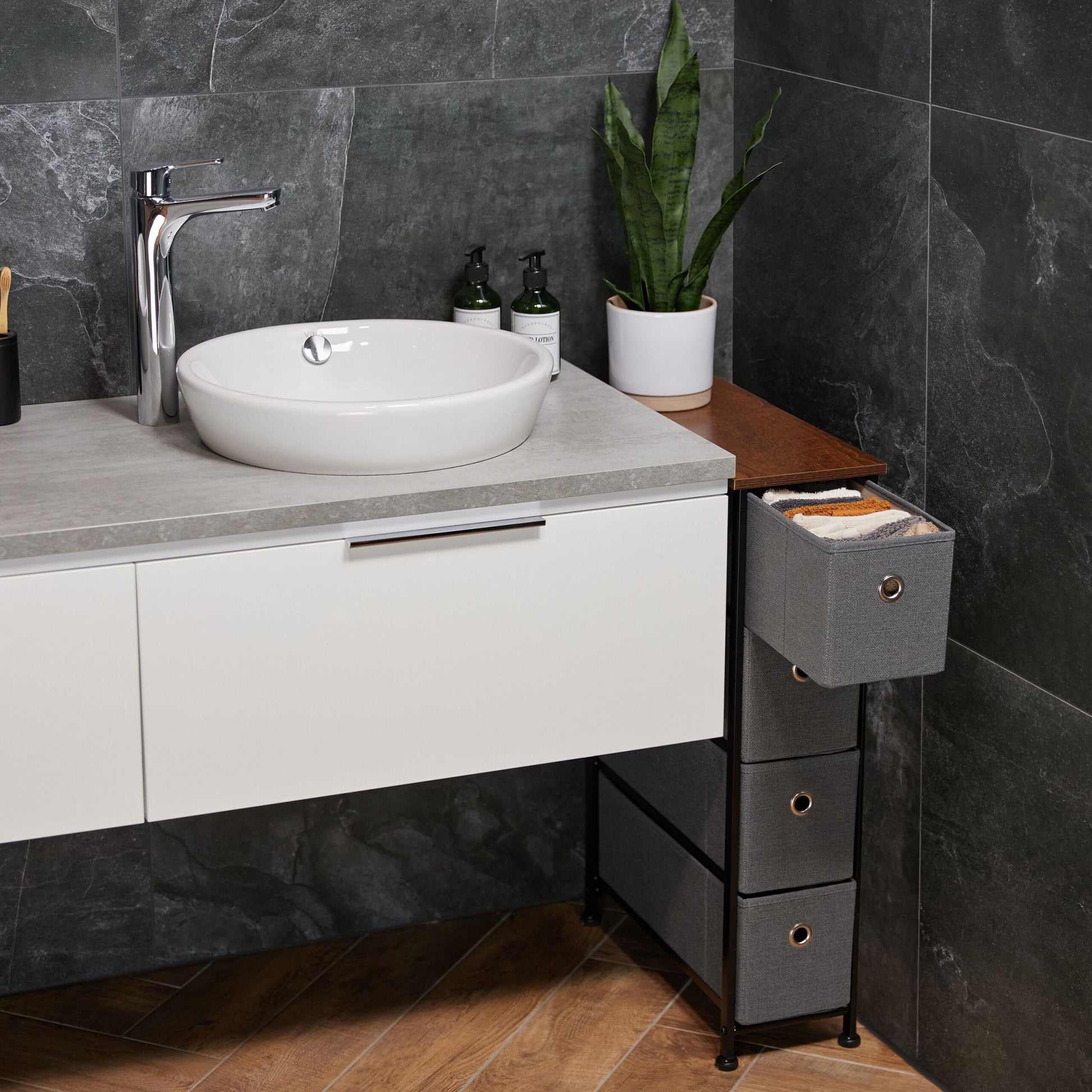 Nischenregal 4 Schubladen Braun-Schwarz-Grau von Relaxdays