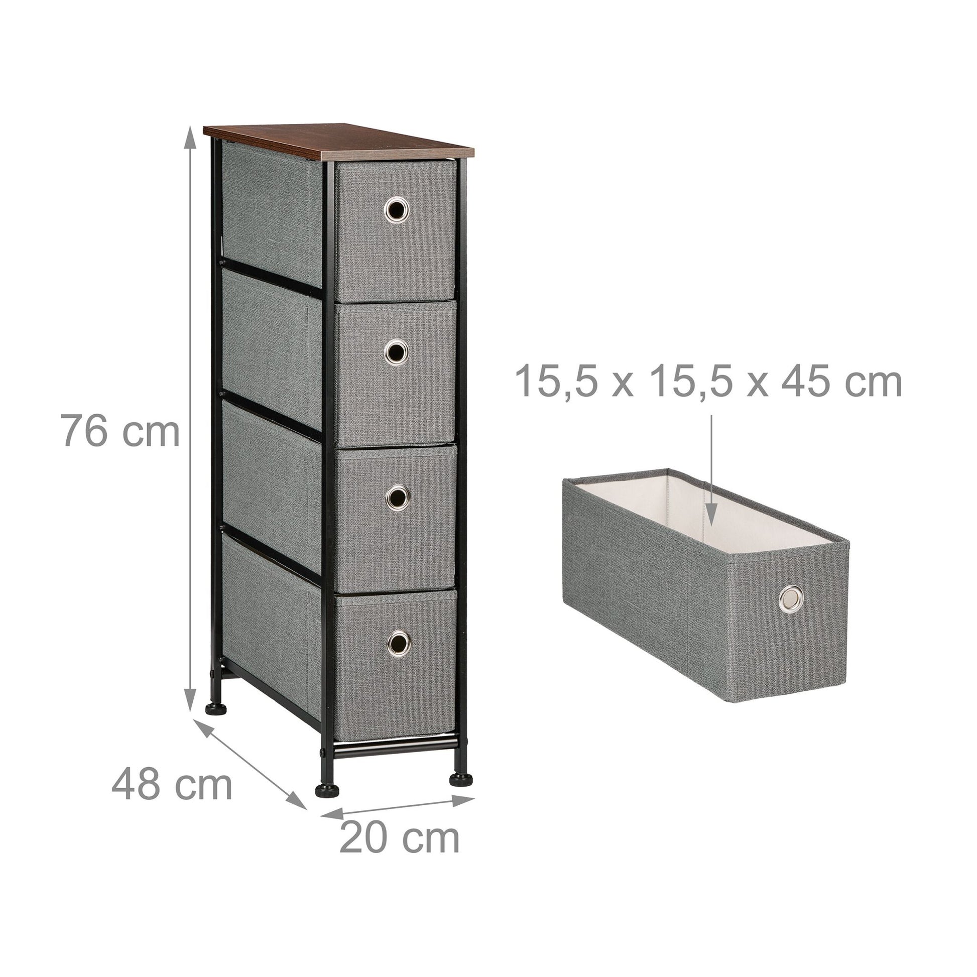 Nischenregal 4 Schubladen Braun-Schwarz-Grau von Relaxdays