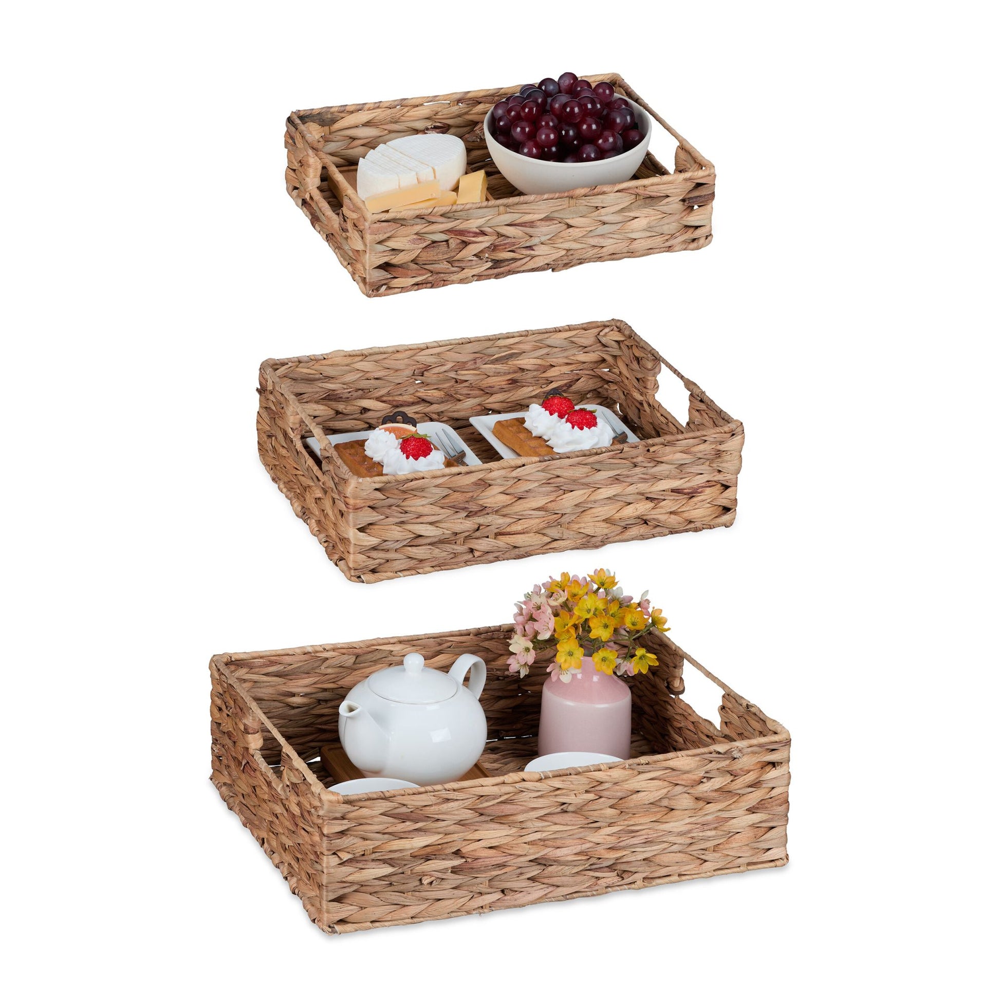 Tablett Wasserhyazinthe 3er-Set Hellbraun von Relaxdays